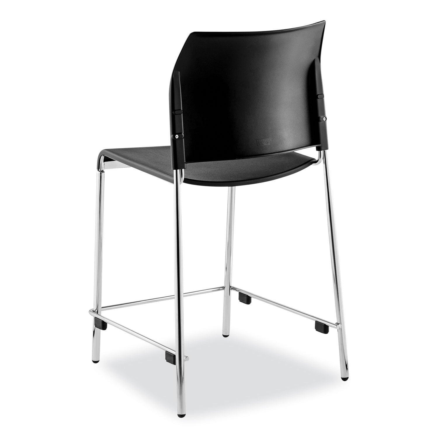 NPS® Cafetorium Counter Height Stool, Supports Up to 300 lb, 24" Seat Height, Black Seat, Black Back, Chrome Base