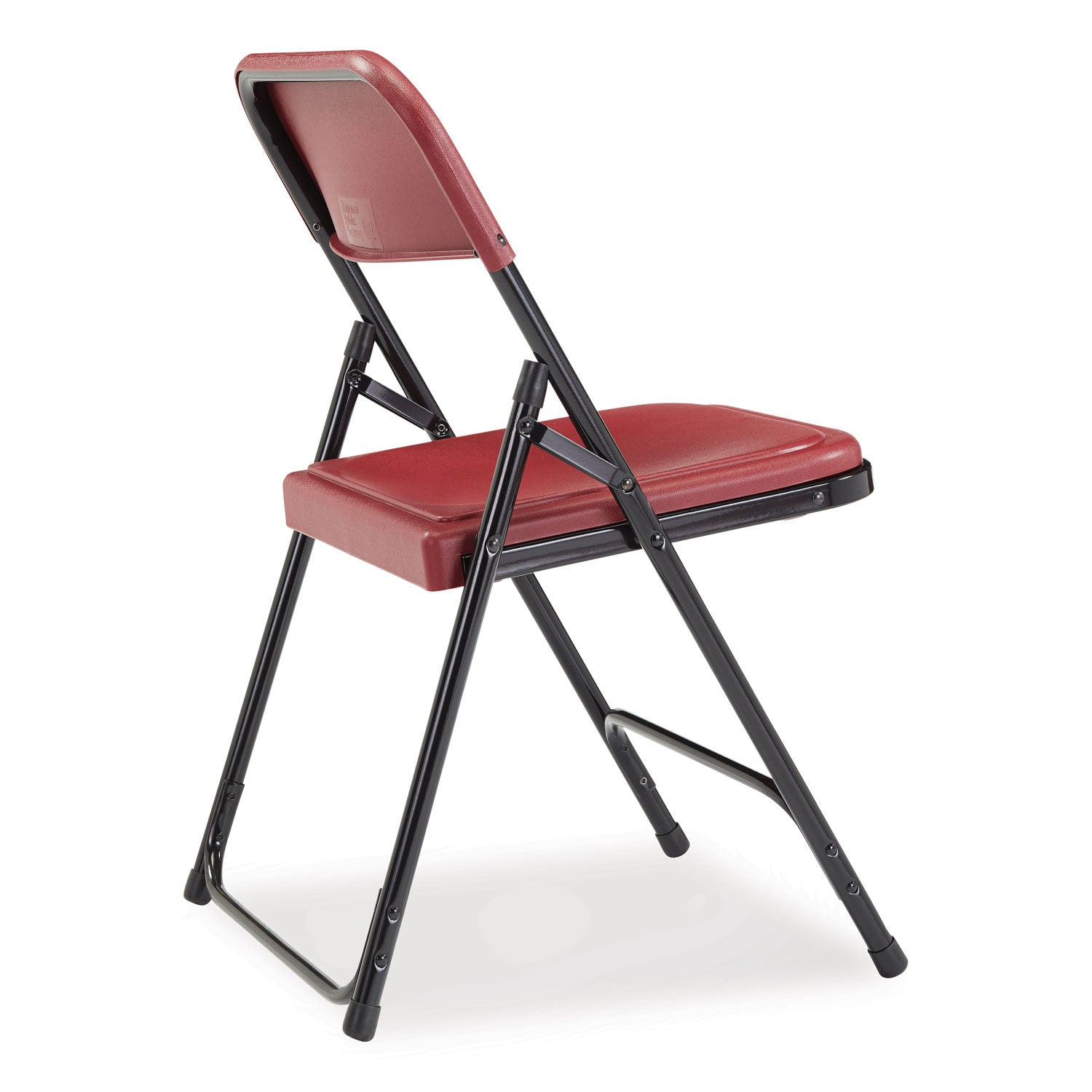 NPS® 800 Series Plastic Folding Chair, Supports Up to 500 lb, 18" Seat Height, Burgundy Seat, Burgundy Back, Black Base, 4/Carton