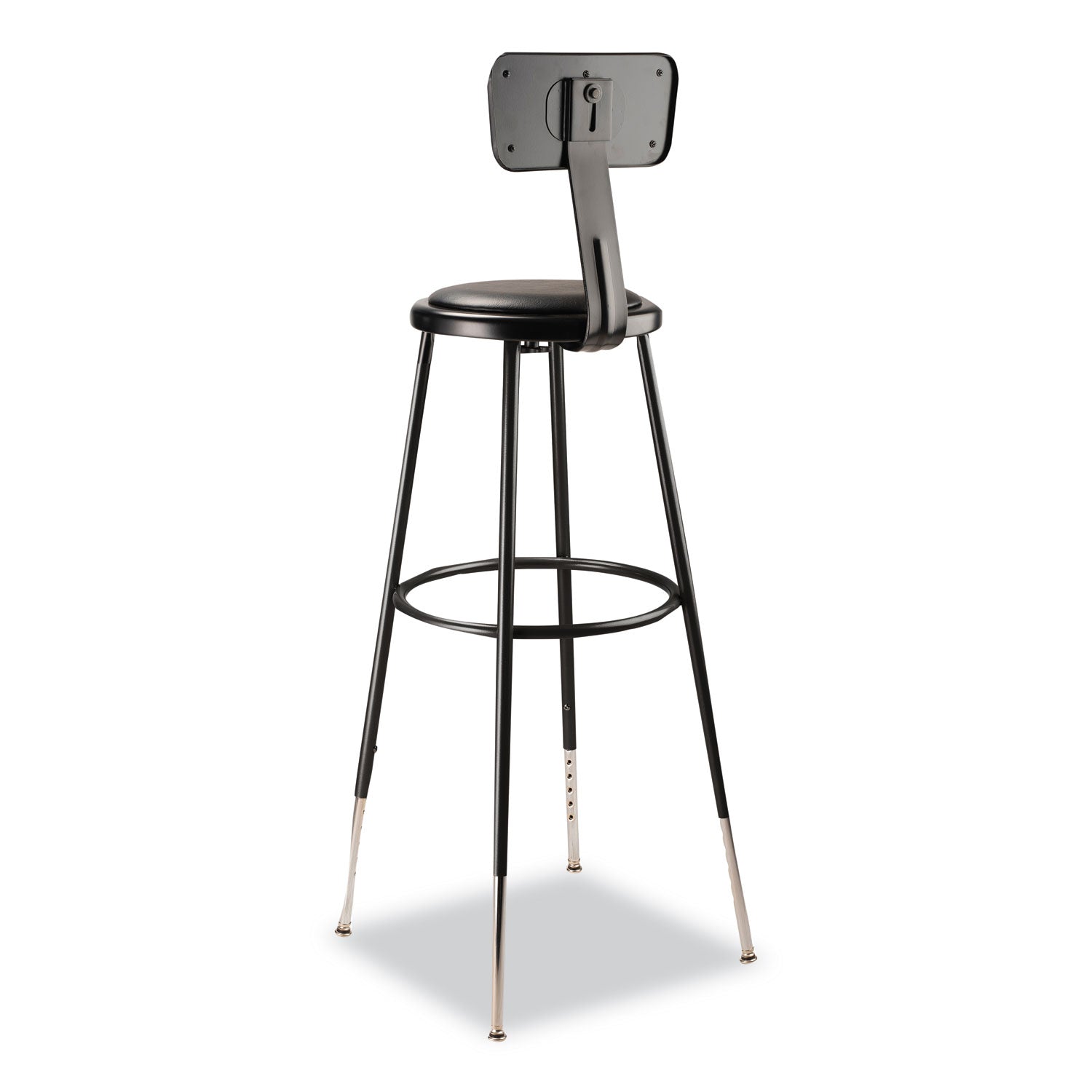 NPS® 6400 Series Height Adjustable Heavy Duty Vinyl Padded Stool with Backrest, Supports 300 lb, 32" to 39" Seat Height, Black