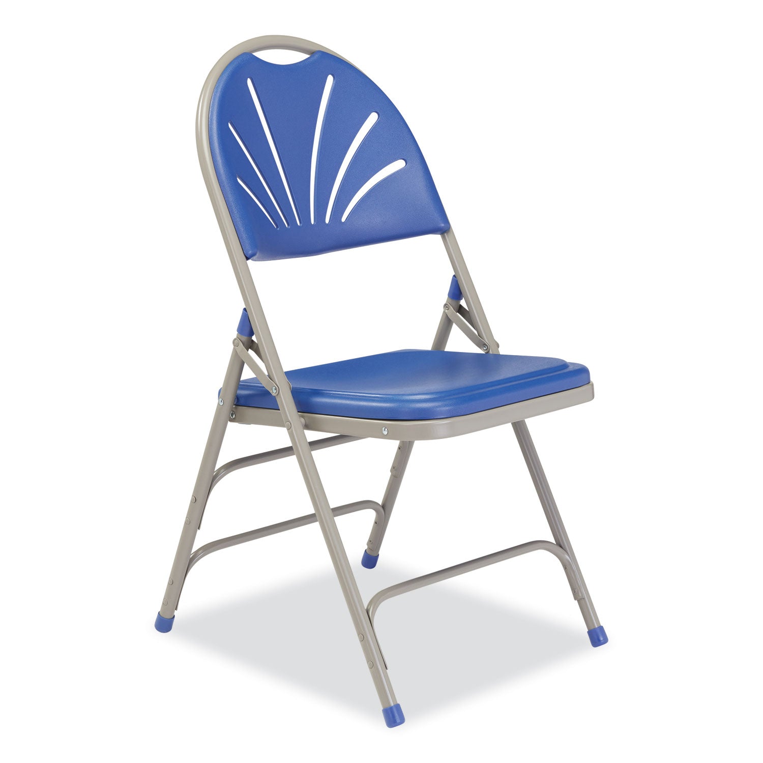 NPS® 1100 Series Deluxe Fan-Back Tri-Brace Folding Chair, Supports Up to 500 lb, Blue Seat, Blue Back, Gray Base, 4/Carton