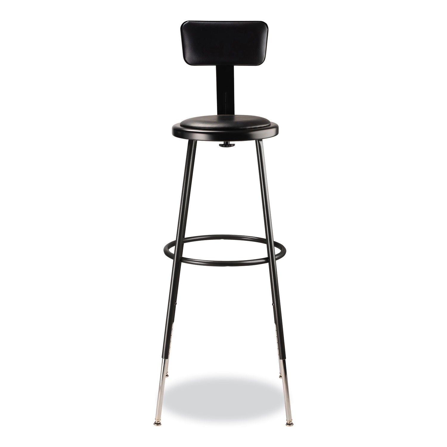 NPS® 6400 Series Height Adjustable Heavy Duty Vinyl Padded Stool with Backrest, Supports 300 lb, 32" to 39" Seat Height, Black