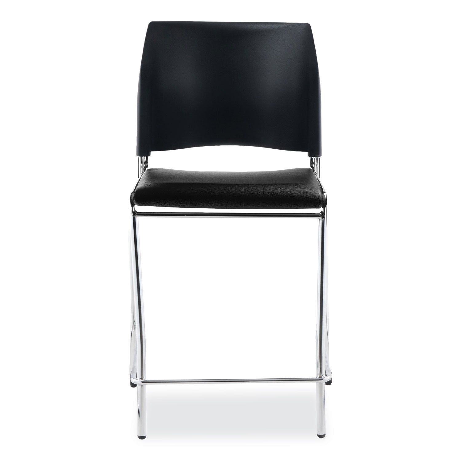 NPS® Cafetorium Counter Height Stool, Padded, Supports Up to 300 lb, 24" Seat Height, Black Seat, Black Back, Chrome Base