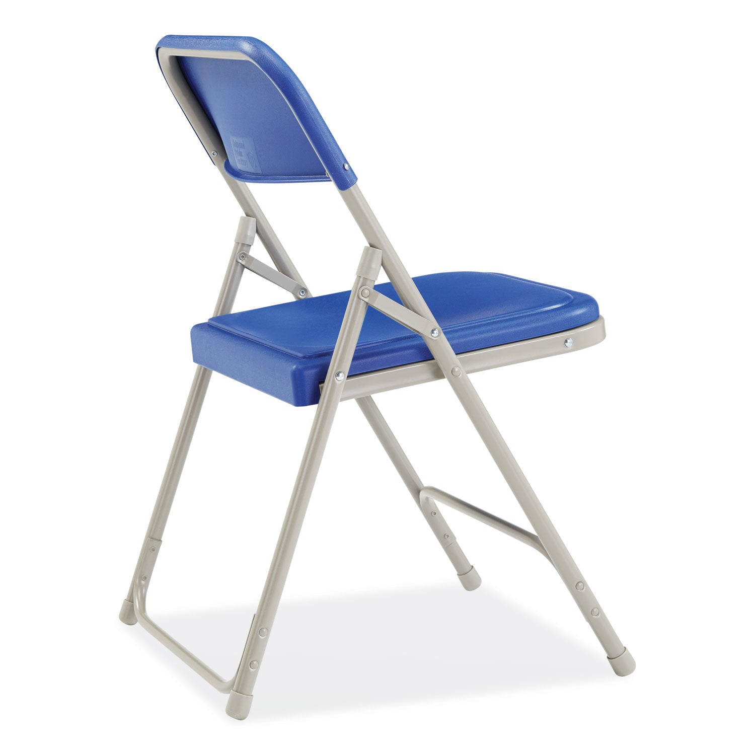 NPS® 800 Series Premium Plastic Folding Chair, Supports Up to 500 lb, 18" Seat Height, Blue Seat, Blue Back, Gray Base, 4/Carton