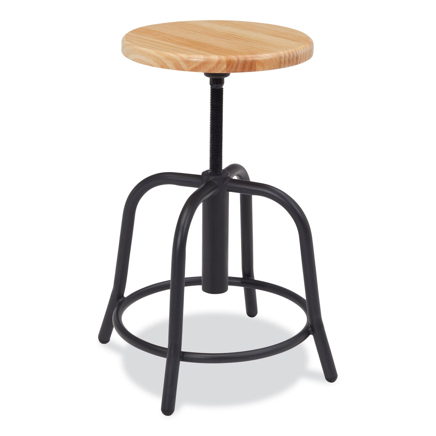 NPS® 6800 Series Height Adjustable Wood Seat Swivel Stool, Supports Up to 300 lb, 19" to 25" Seat Height, Maple Seat/Black Base