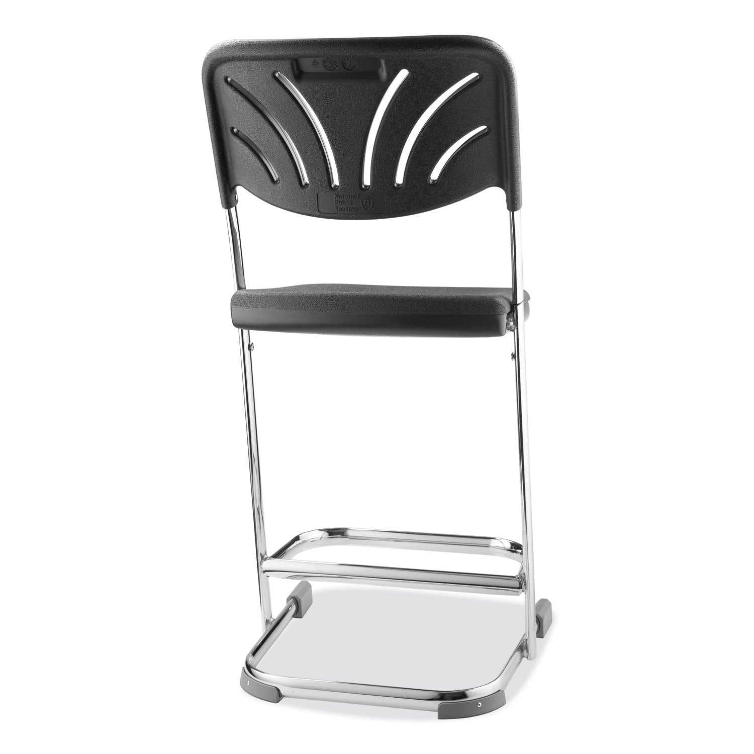 NPS® 6600 Series Elephant Z-Stool With Backrest, Supports Up to 500 lb, 22" Seat Height, Black Seat, Black Back, Chrome Frame