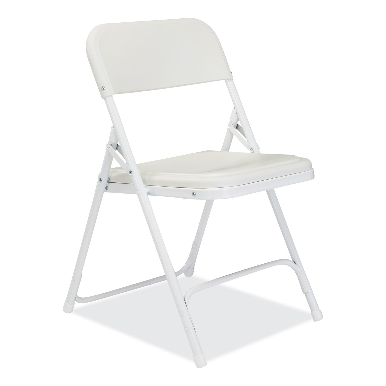 NPS® 800 Series Plastic Folding Chair, Supports Up to 500 lb, 18" Seat Height, Bright White Seat, White Base, 4/Carton