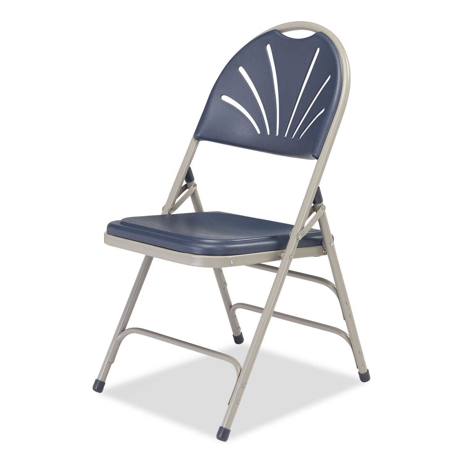 NPS® 1100 Series Deluxe Fan-Back Tri-Brace Folding Chair, Supports Dark Blue Seat, Dark Blue Back, Gray Base, 4/Carton