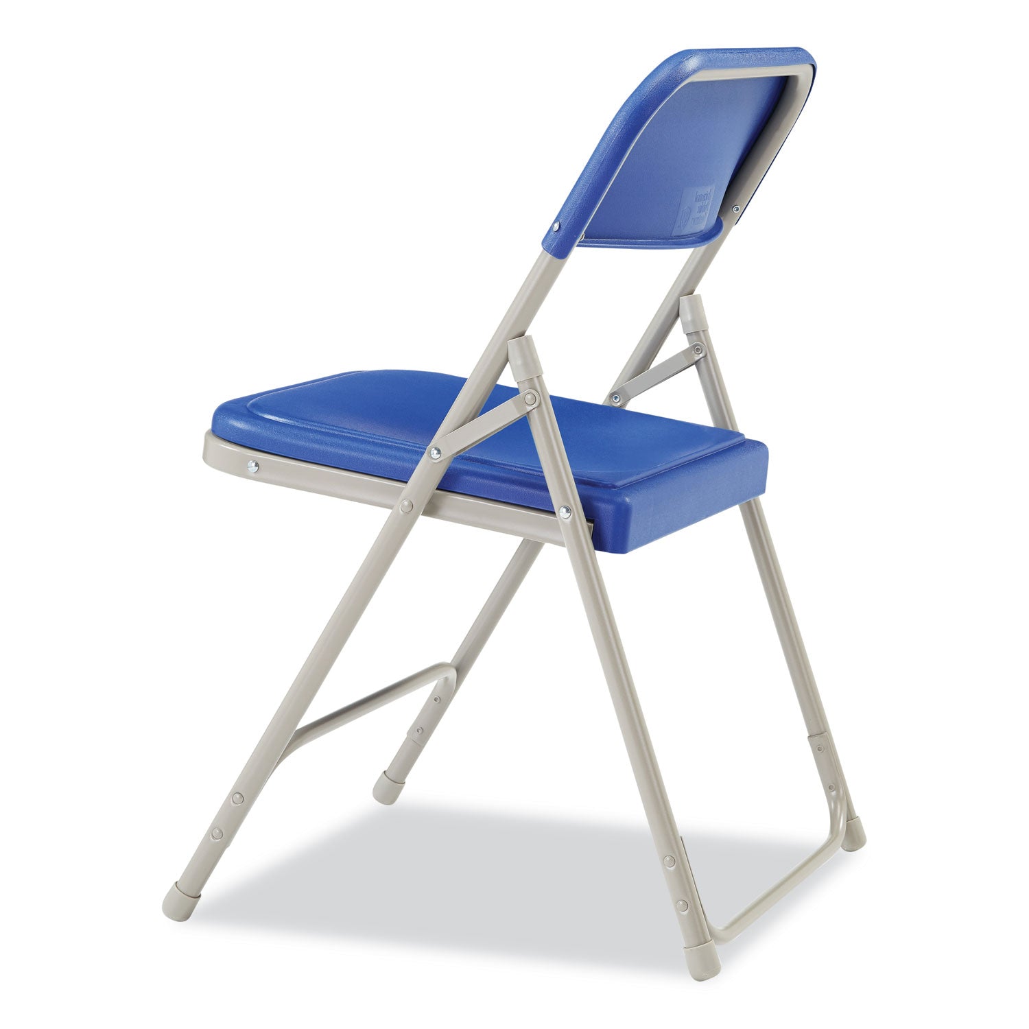 NPS® 800 Series Premium Plastic Folding Chair, Supports Up to 500 lb, 18" Seat Height, Blue Seat, Blue Back, Gray Base, 4/Carton