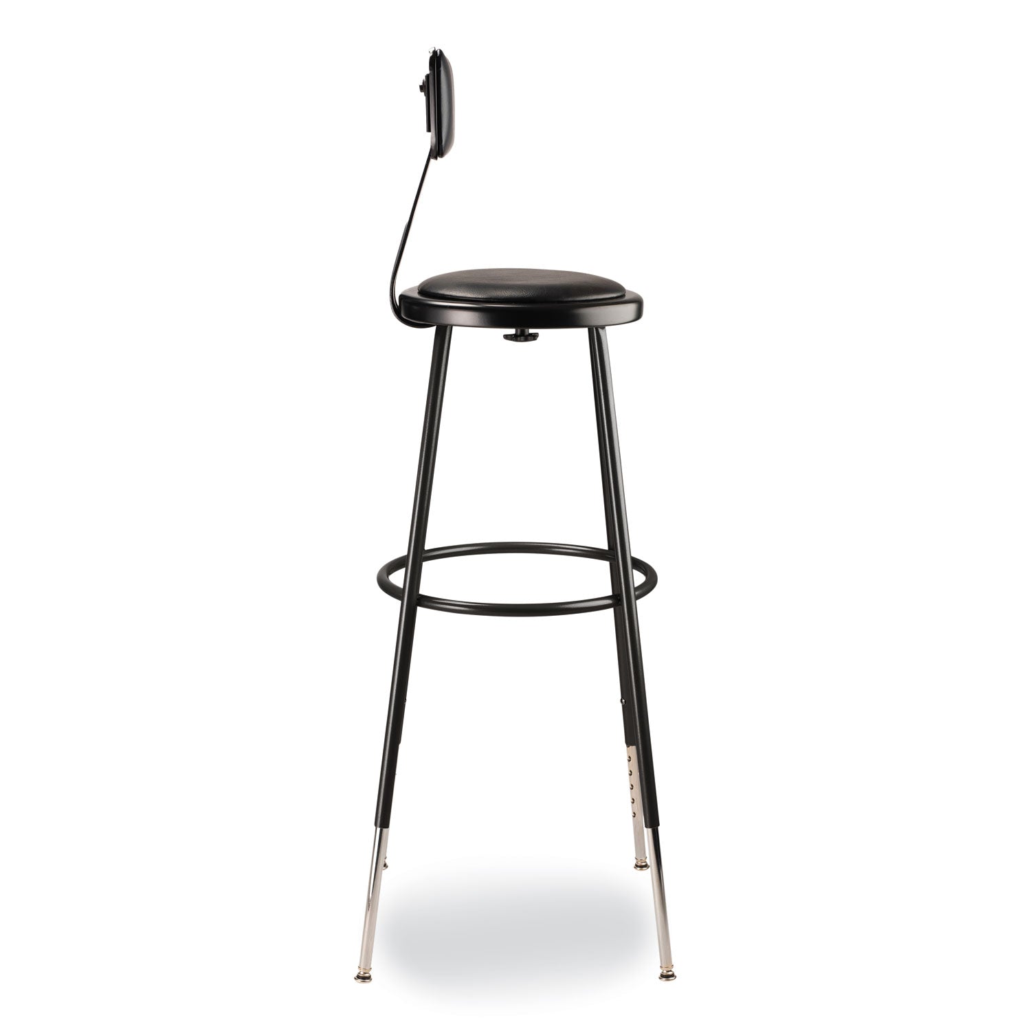 NPS® 6400 Series Height Adjustable Heavy Duty Vinyl Padded Stool with Backrest, Supports 300 lb, 32" to 39" Seat Height, Black