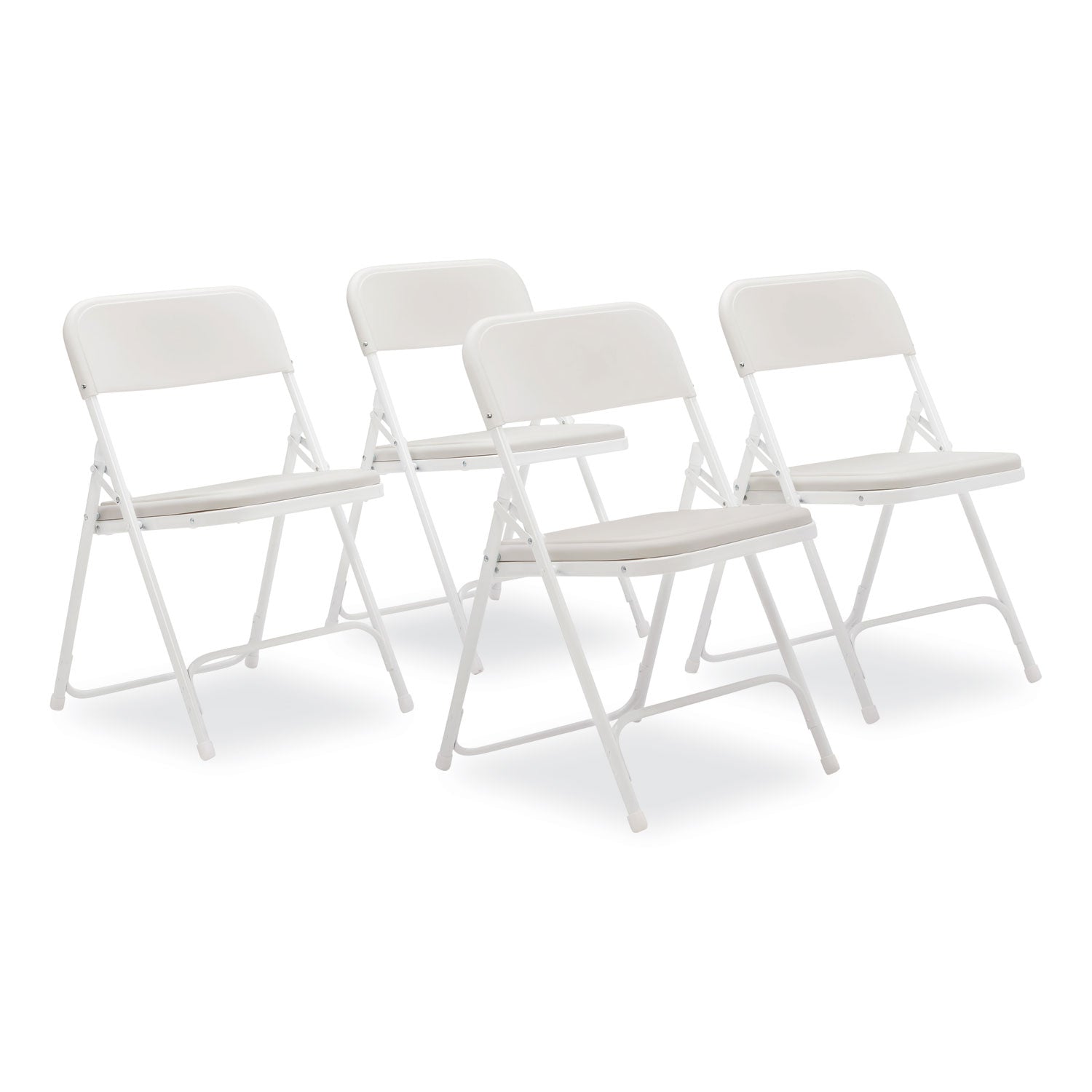 800 Series Plastic Folding Chair, Supports Up to 500 lb, 18" Seat Height, Bright White Seat, White Base, 4/Carton