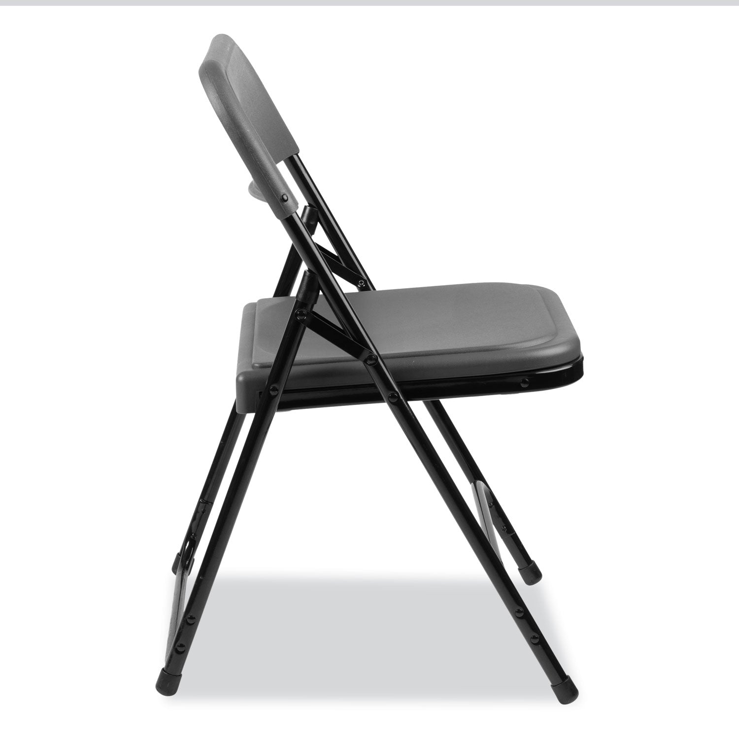 800 Series Plastic Folding Chair, Supports Up to 500 lb, 18" Seat Height, Charcoal Seat, Charcoal Back, Black Base, 4/Carton NPS® Flipcost