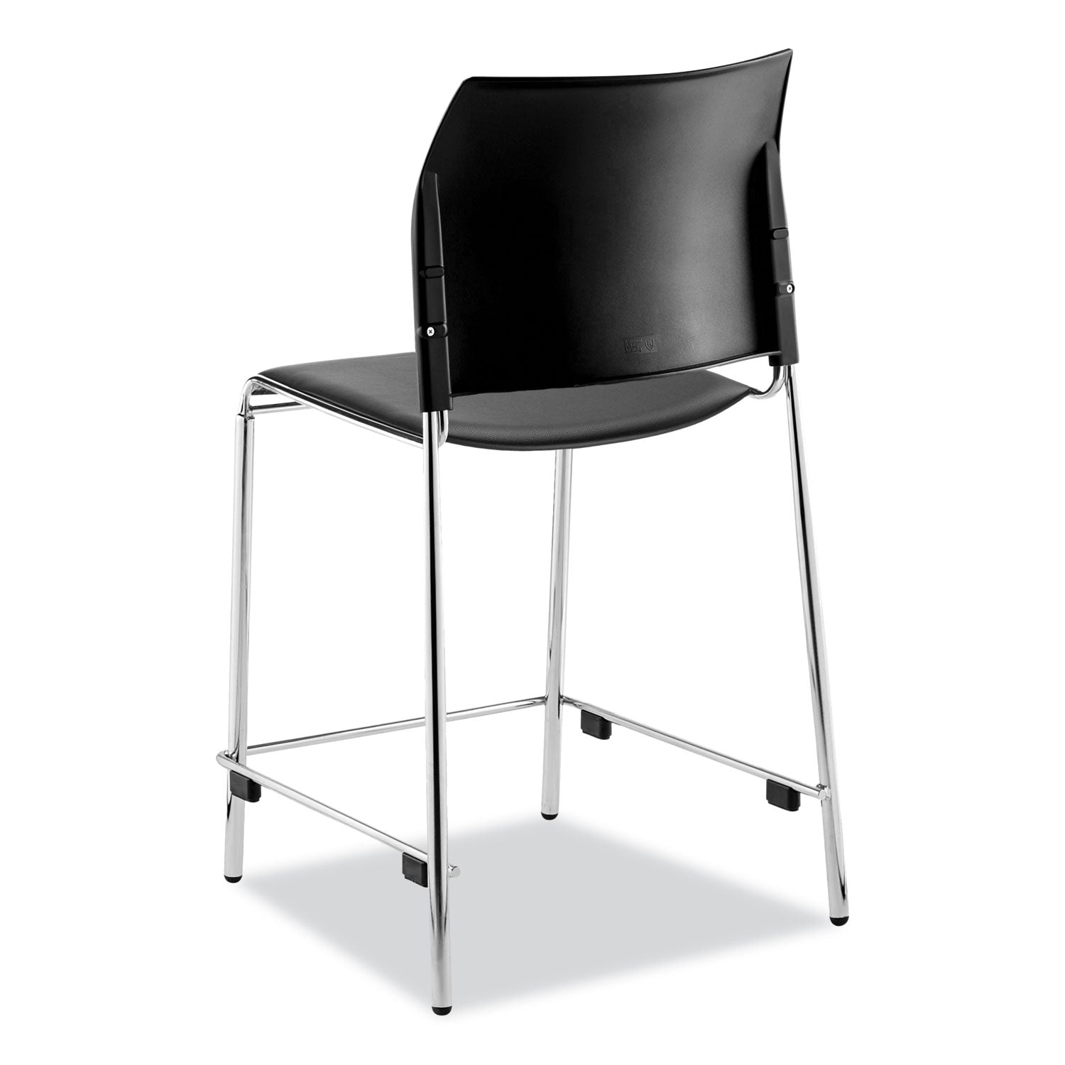 NPS® Cafetorium Counter Height Stool, Padded, Supports Up to 300 lb, 24" Seat Height, Black Seat, Black Back, Chrome Base