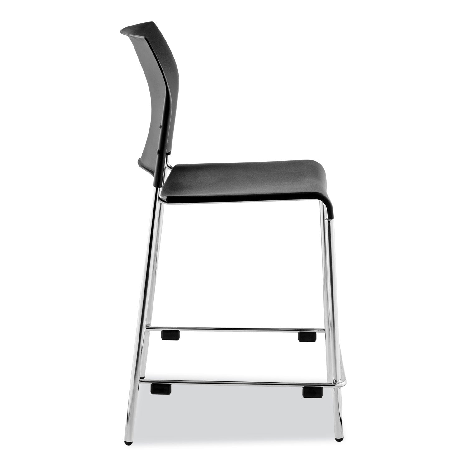 NPS® Cafetorium Counter Height Stool, Supports Up to 300 lb, 24" Seat Height, Black Seat, Black Back, Chrome Base