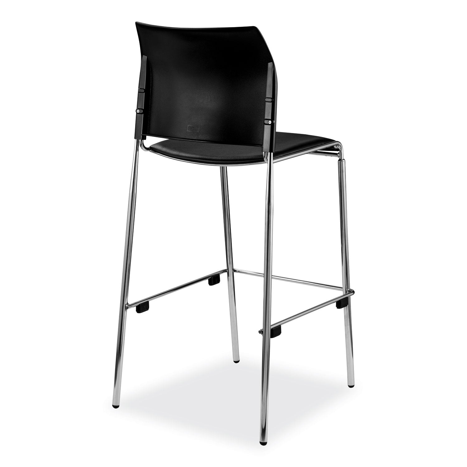 NPS® Cafetorium Bar Height Stool, Padded Seat/Back, Supports Up to 500 lb, 31" Seat Height, Black Seat, Black Back,Chrome Base