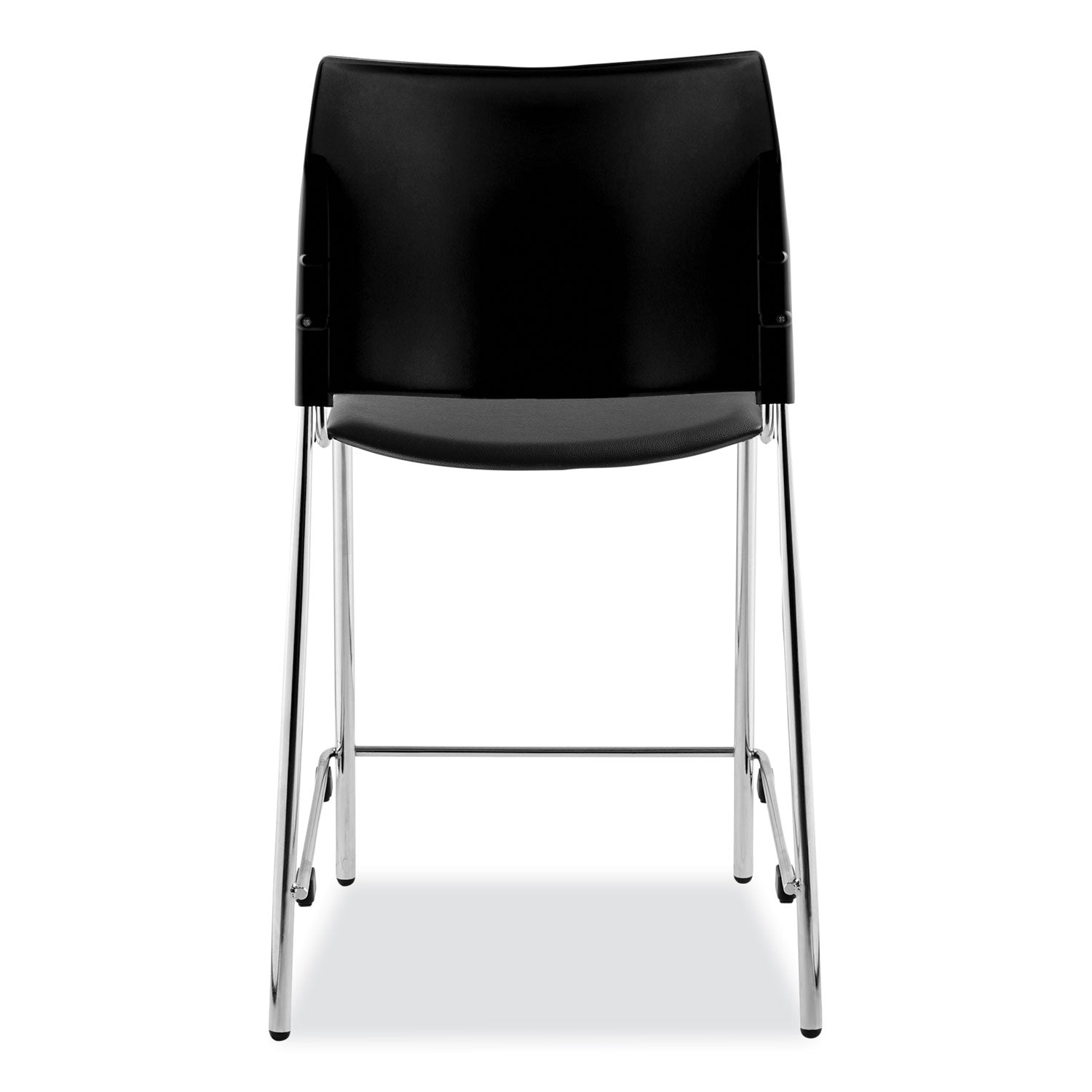 NPS® Cafetorium Counter Height Stool, Padded, Supports Up to 300 lb, 24" Seat Height, Black Seat, Black Back, Chrome Base