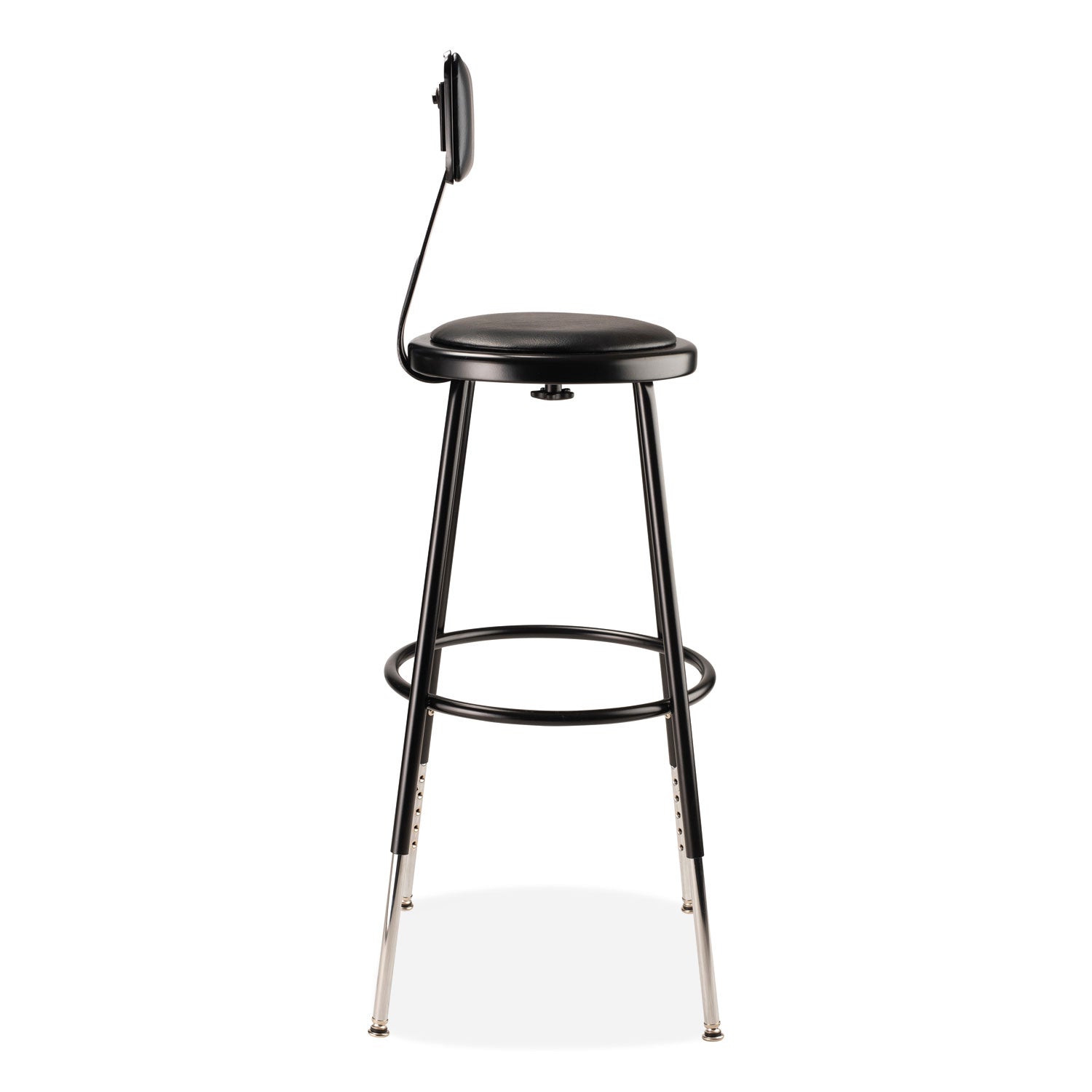 NPS® 6400 Series Height Adj Heavy Duty Vinyl Steel Stool w/Backrest, Supports 300 lb, 25"-33" Seat Ht, Black