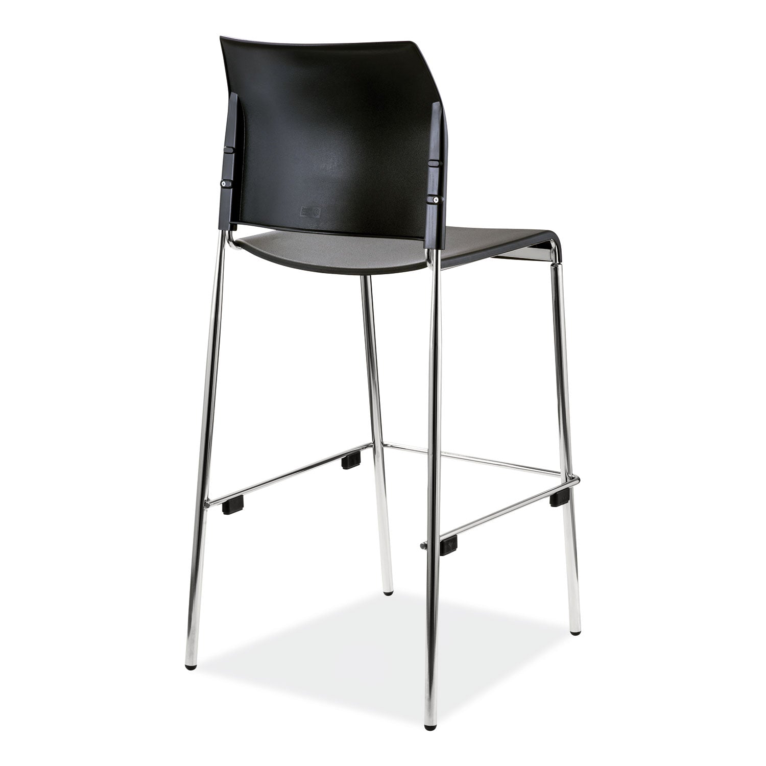 NPS® Cafetorium Bar Height Stool, Supports Up to 500 lb, 31" Seat Height, Black Seat, Black Back, Chrome Base