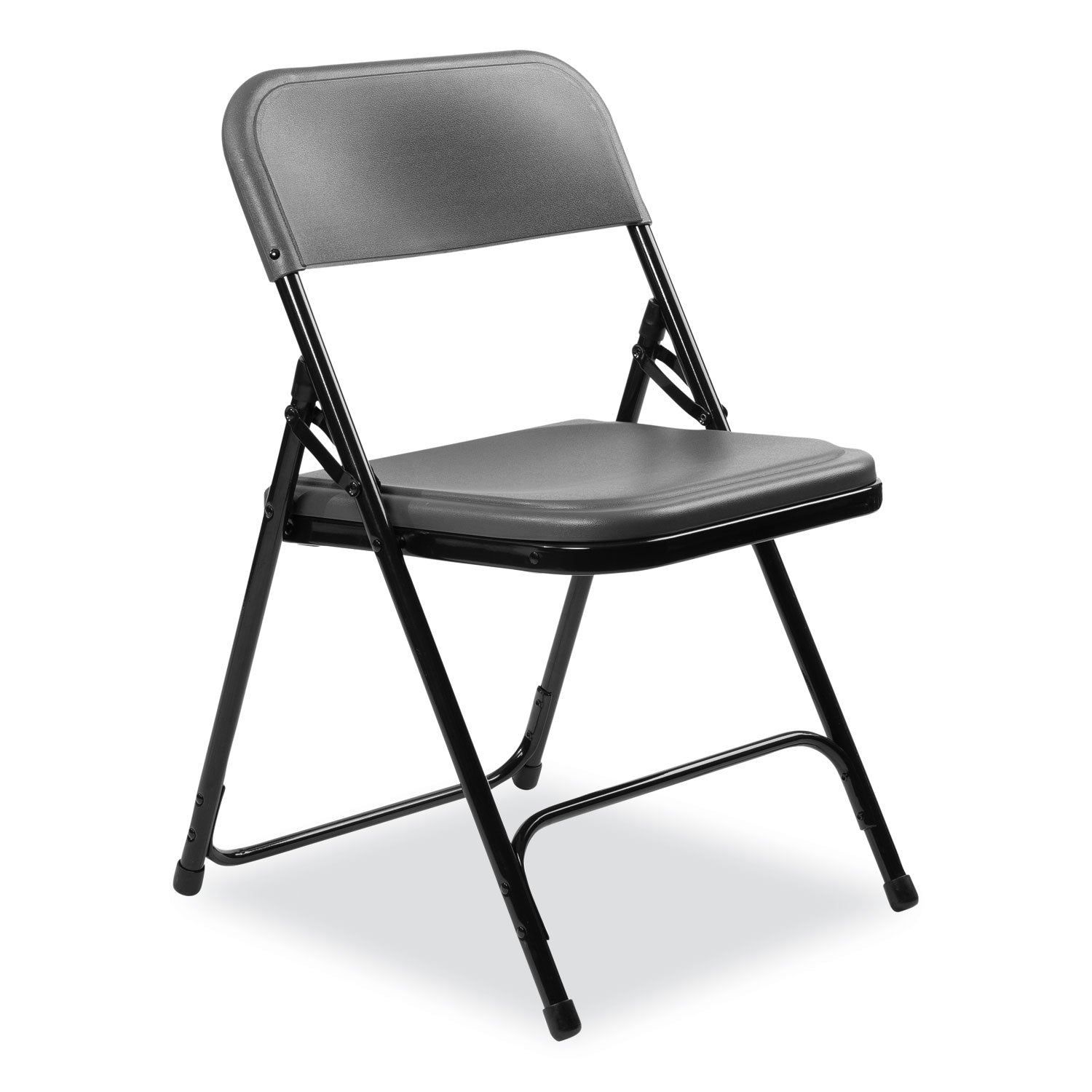 800 Series Plastic Folding Chair, Supports Up to 500 lb, 18" Seat Height, Charcoal Seat, Charcoal Back, Black Base, 4/Carton NPS® Flipcost