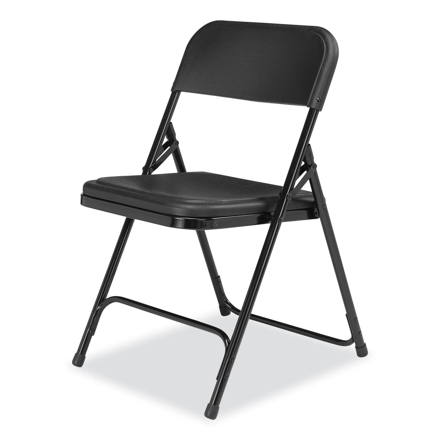 NPS® 800 Series Plastic Folding Chair, Supports Up to 500 lb, 18" Seat Height, Black Seat, Black Back, Black Base, 4/Carton