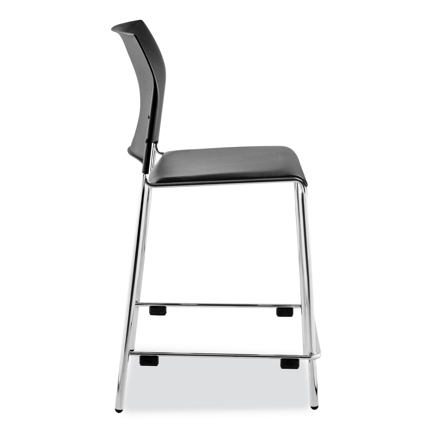 NPS® Cafetorium Counter Height Stool, Padded, Supports Up to 300 lb, 24" Seat Height, Black Seat, Black Back, Chrome Base