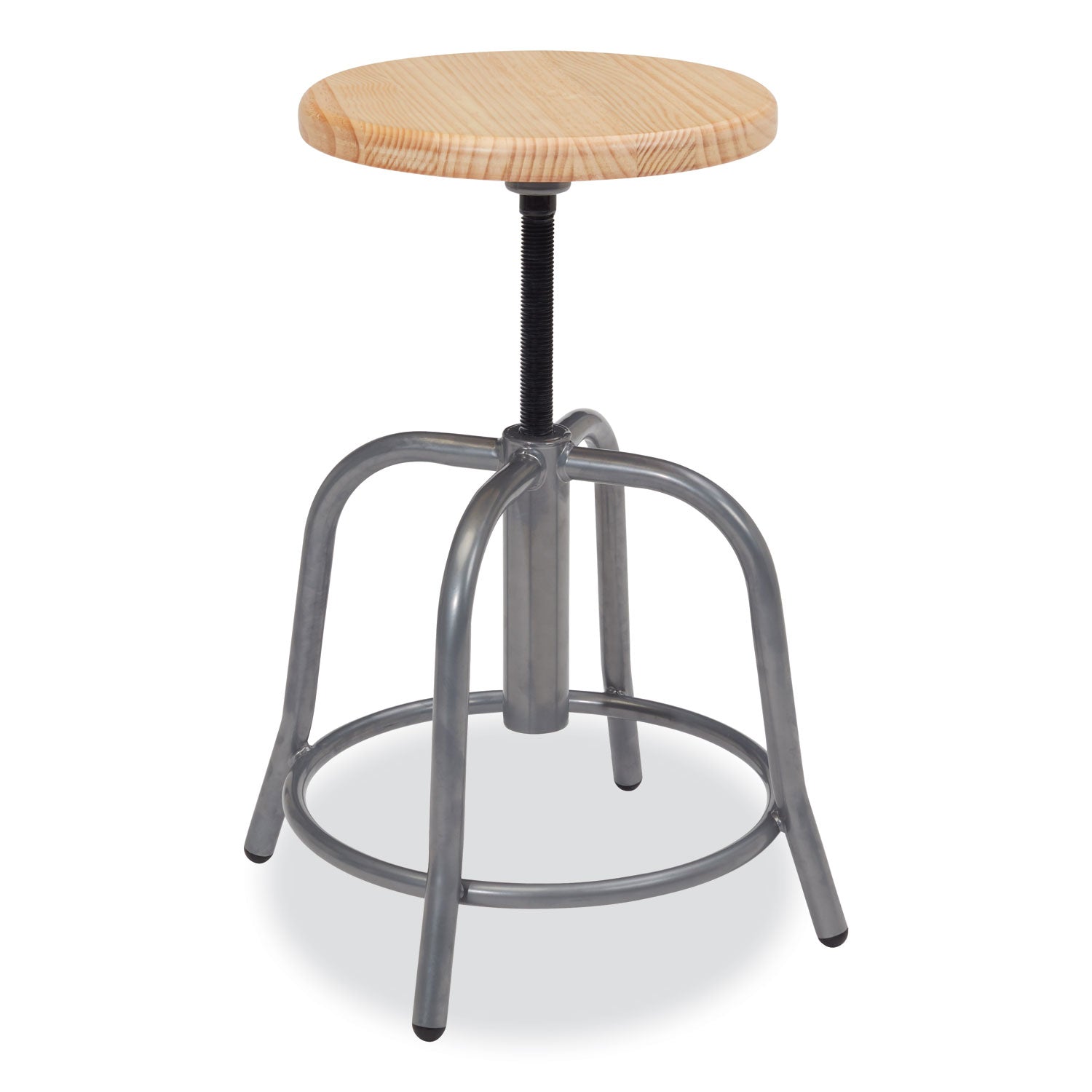 NPS® 6800 Series Height Adjustable Wood Seat Swivel Stool, Supports Up to 300 lb, 19" to 25" Seat Height, Maple Seat, Gray Base