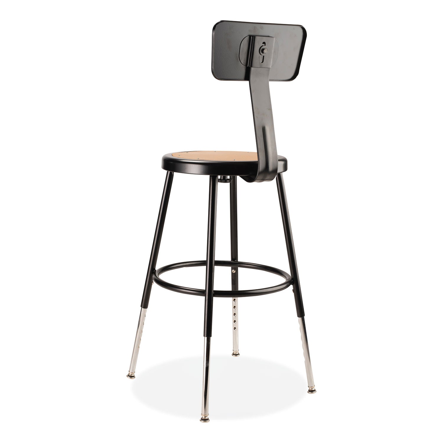 NPS® 6200 Series 19" to 27" Height Adjustable Heavy-Duty Stool with Backrest, Supports Up to 500 lb, Masonite Seat/Black Base