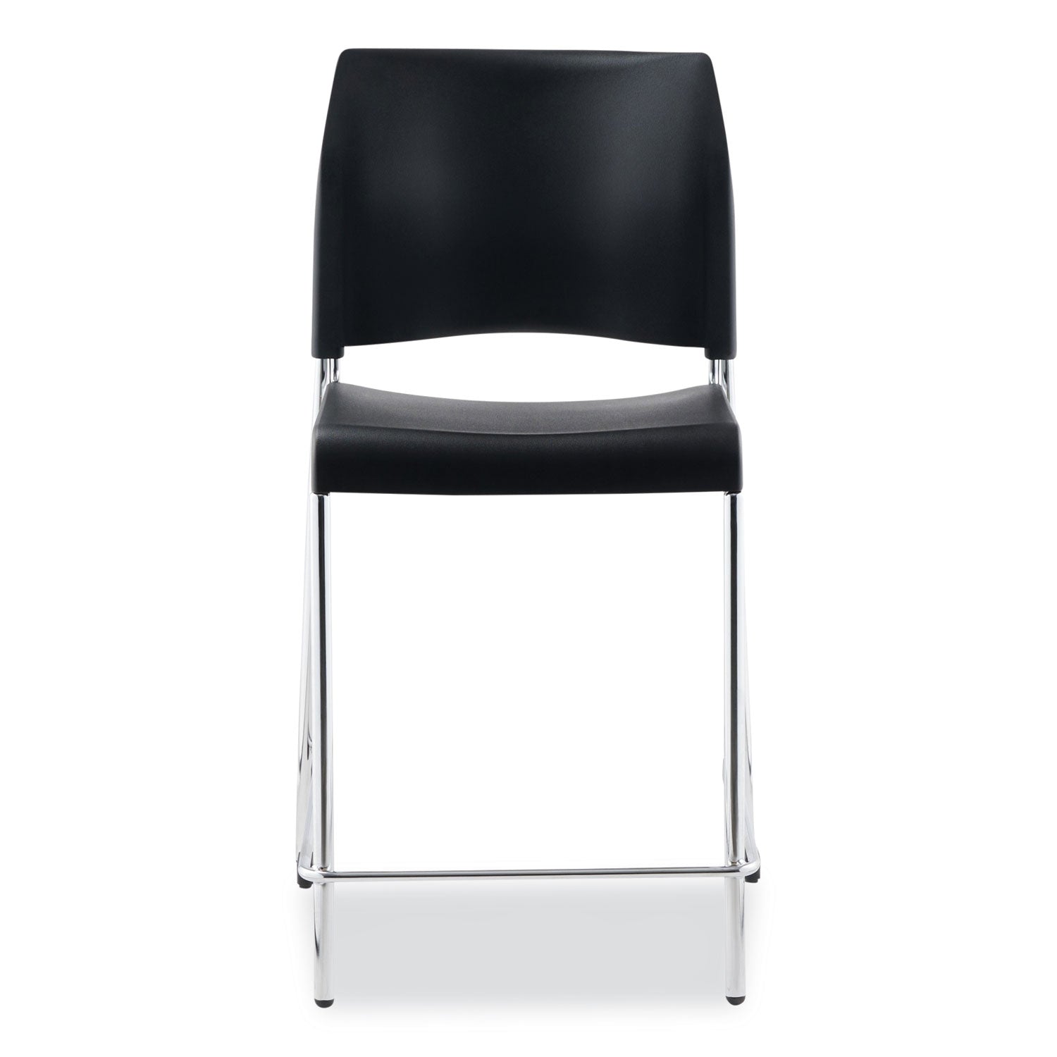 NPS® Cafetorium Counter Height Stool, Supports Up to 300 lb, 24" Seat Height, Black Seat, Black Back, Chrome Base