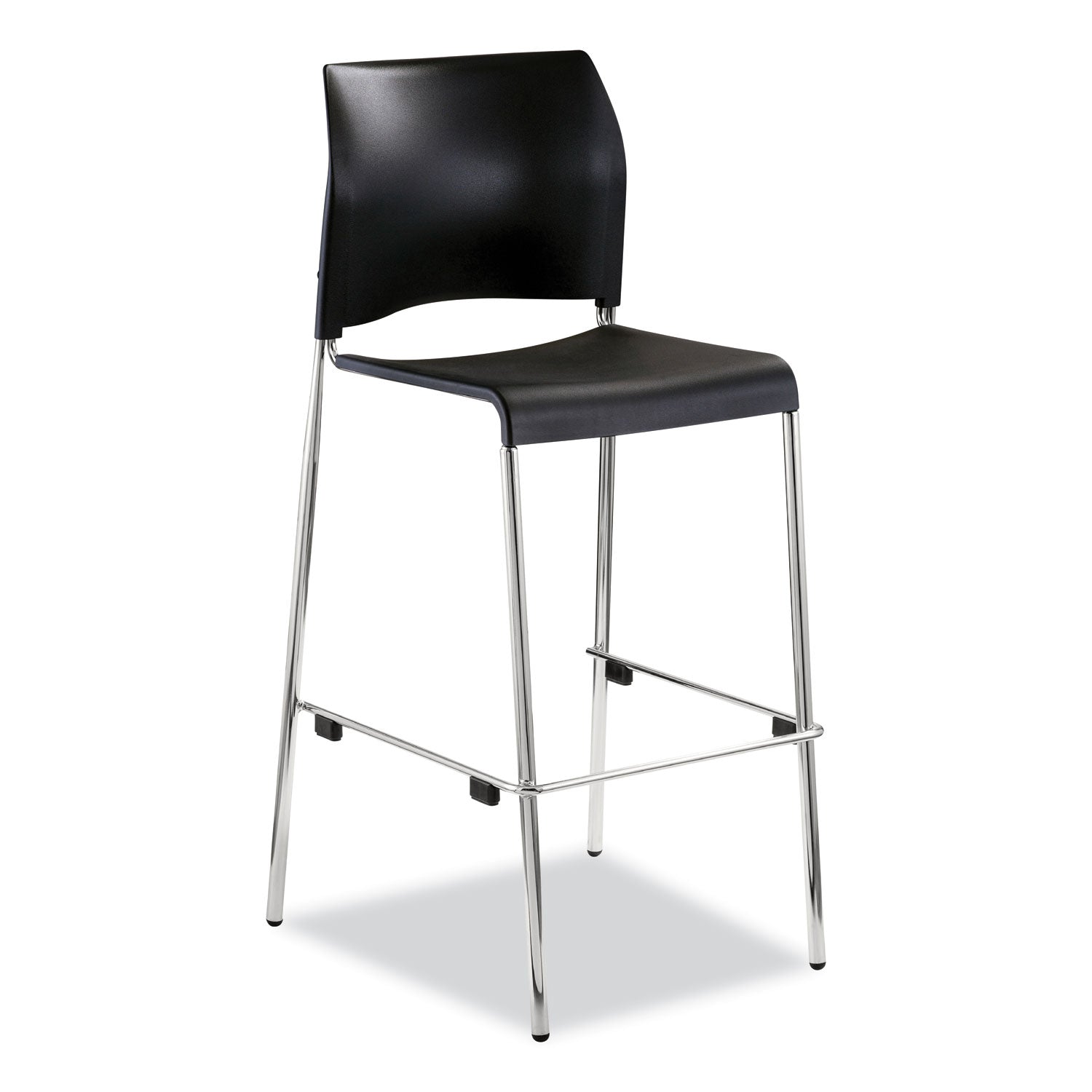 NPS® Cafetorium Bar Height Stool, Supports Up to 500 lb, 31" Seat Height, Black Seat, Black Back, Chrome Base