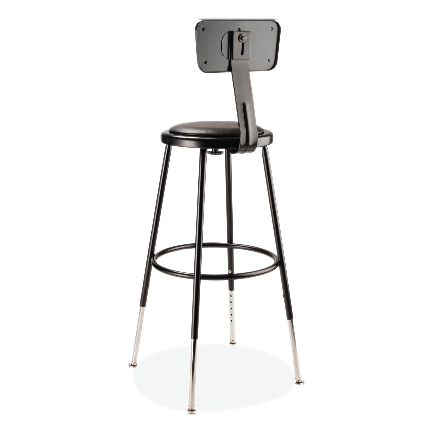 NPS® 6400 Series Height Adj Heavy Duty Vinyl Steel Stool w/Backrest, Supports 300 lb, 25"-33" Seat Ht, Black