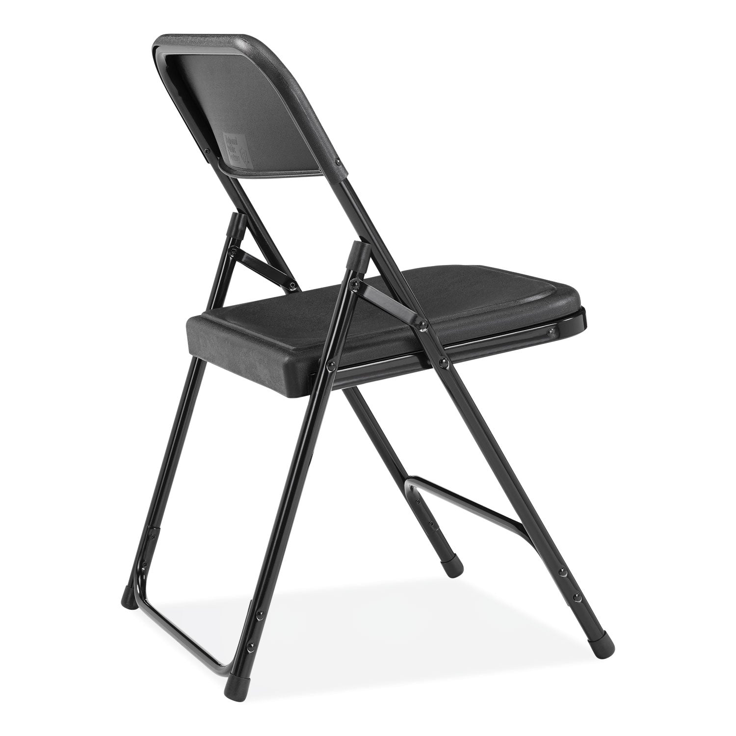 NPS® 800 Series Plastic Folding Chair, Supports Up to 500 lb, 18" Seat Height, Black Seat, Black Back, Black Base, 4/Carton