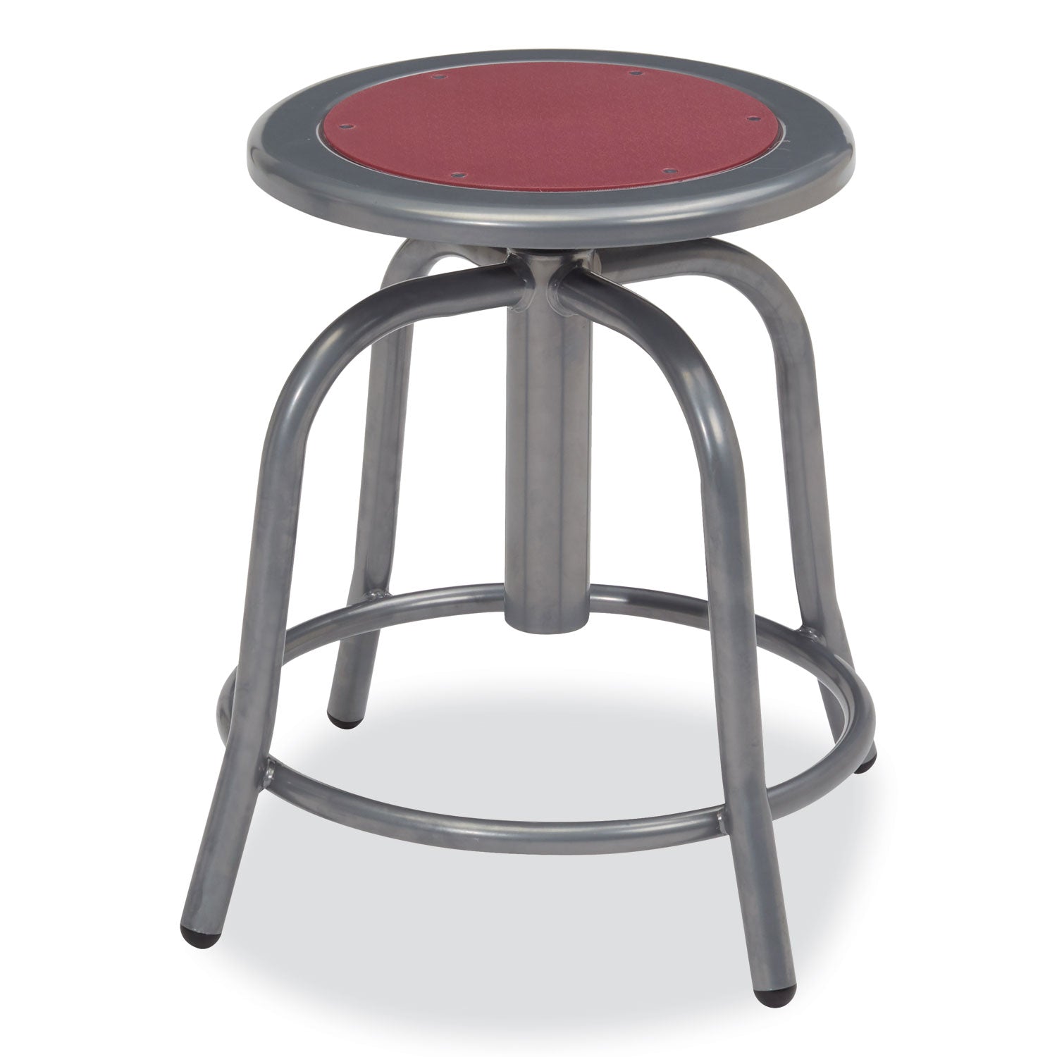 6800 Series Height Adjustable Metal Seat Swivel Stool, Supports Up to 300 lb, 18" to 24" Seat Height, Burgundy Seat/Gray Base