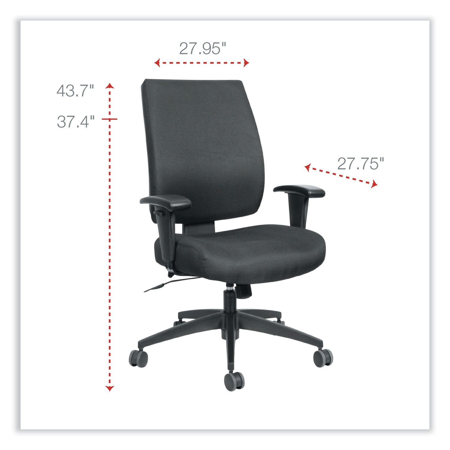 Alera® Alera Wrigley Series High Performance Mid-Back Synchro-Tilt Task Chair, Supports 275 lb, 17.91" to 21.88" Seat Height, Black