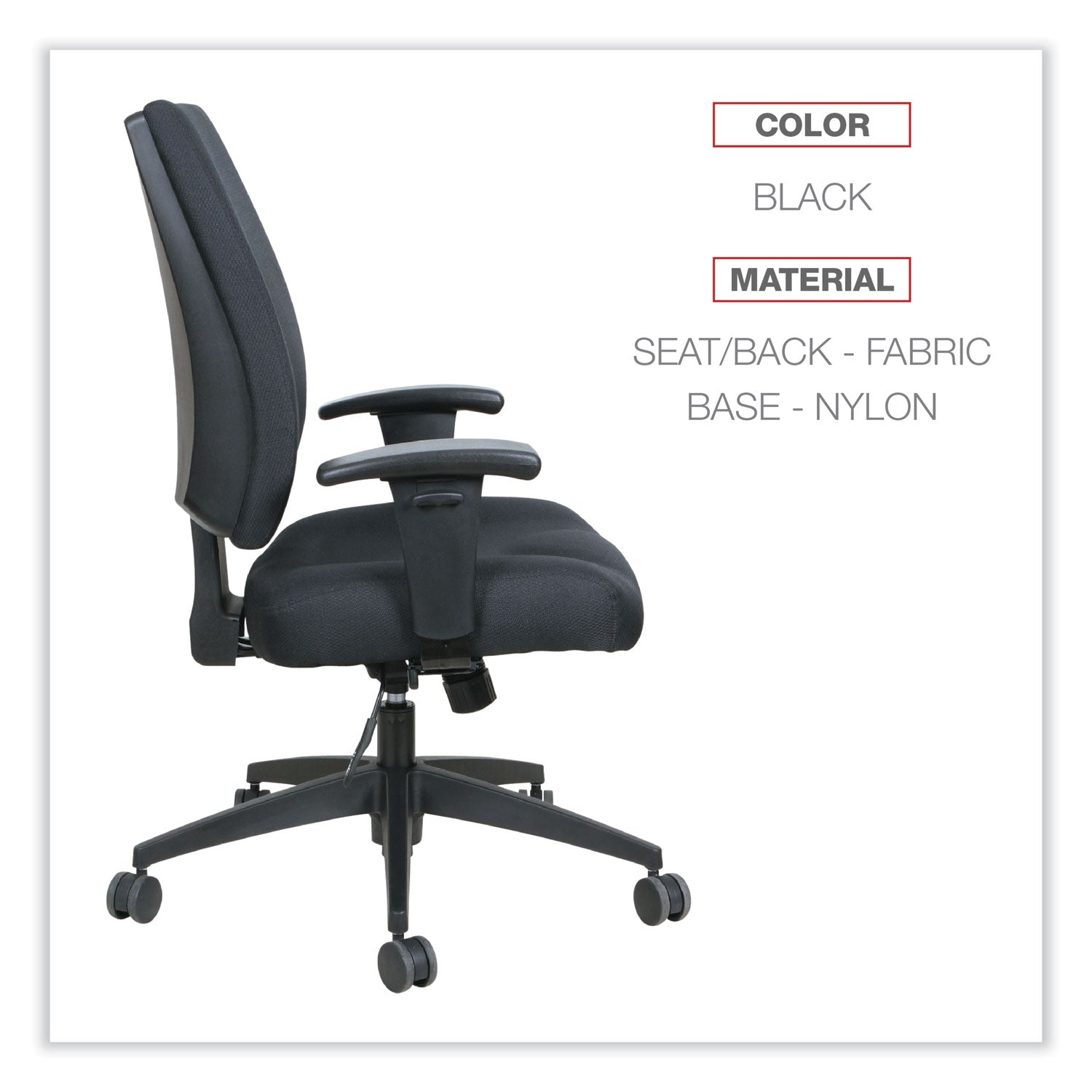 Alera® Alera Wrigley Series High Performance Mid-Back Synchro-Tilt Task Chair, Supports 275 lb, 17.91" to 21.88" Seat Height, Black