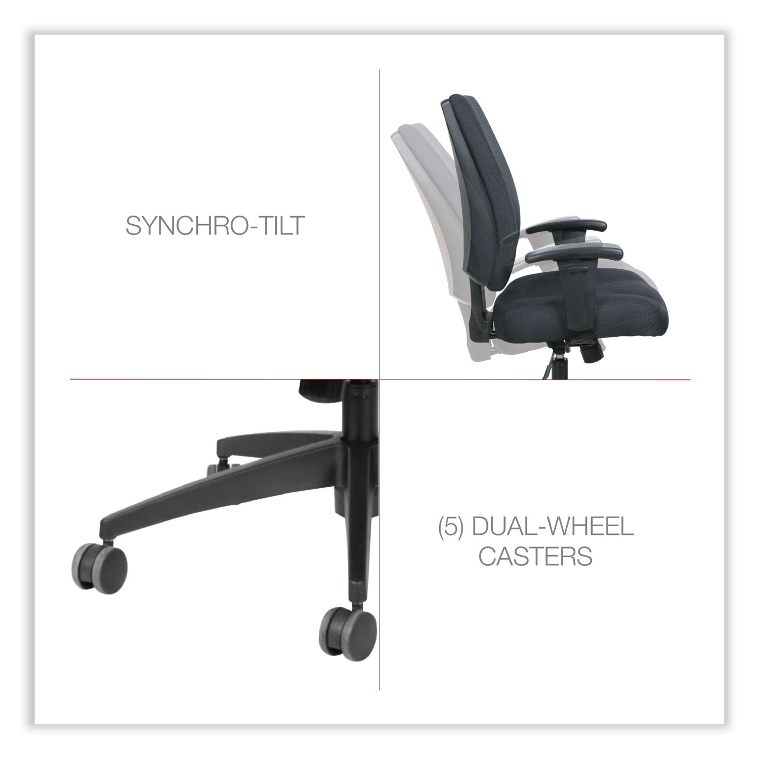 Alera® Alera Wrigley Series High Performance Mid-Back Synchro-Tilt Task Chair, Supports 275 lb, 17.91" to 21.88" Seat Height, Black