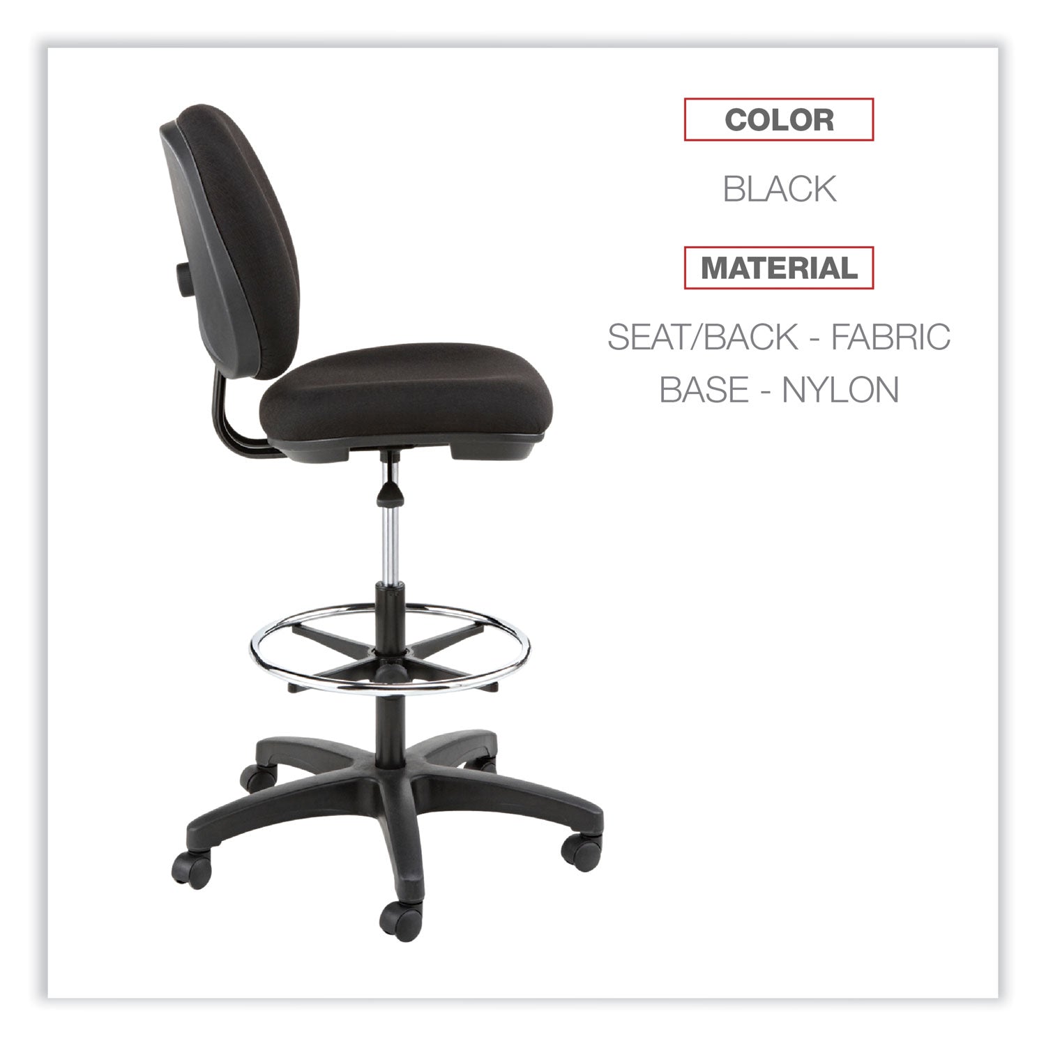 Alera® Alera Interval Series Swivel Task Stool, Supports Up to 275 lb, 23.93" to 34.53" Seat Height, Black Fabric