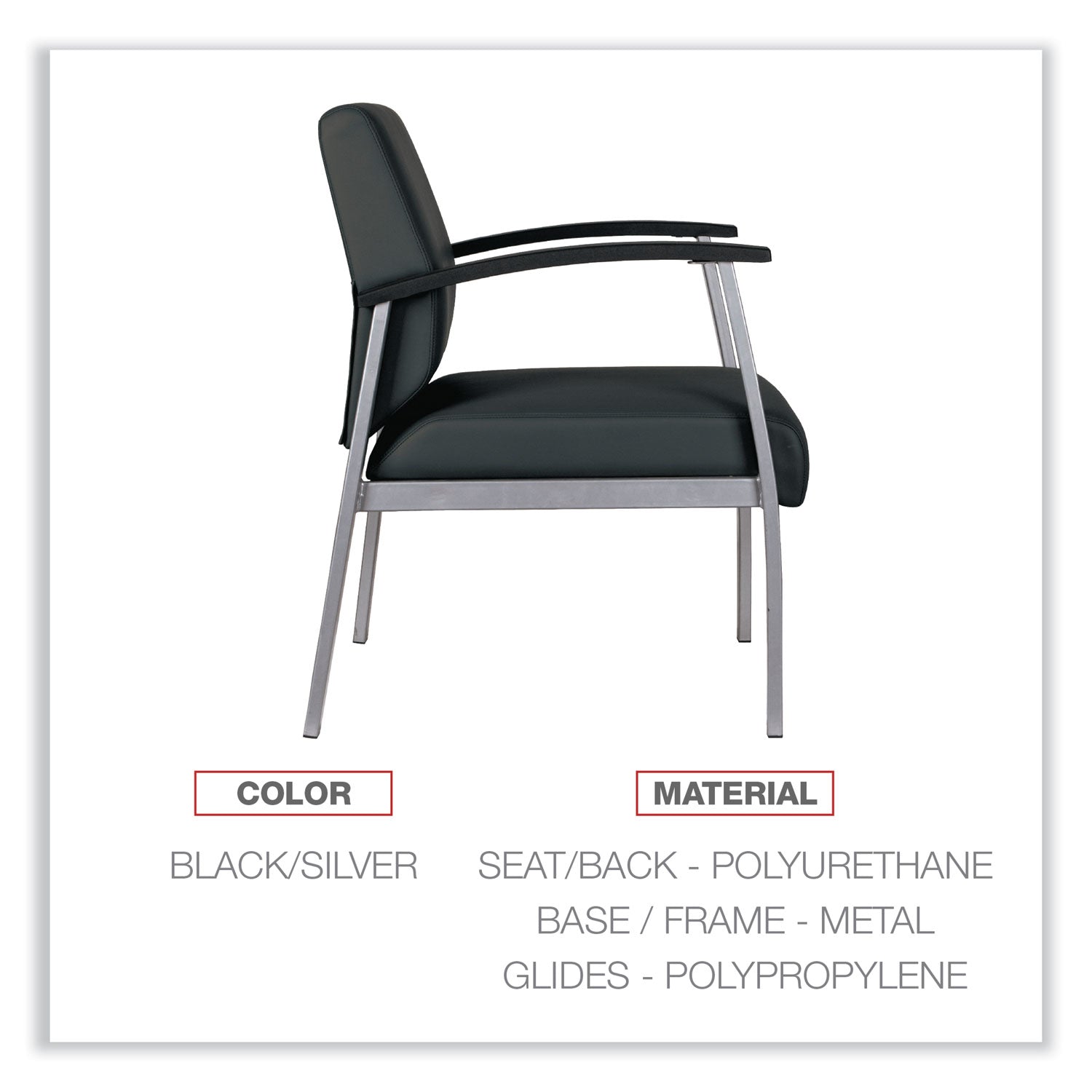 Alera® Alera metaLounge Series Mid-Back Guest Chair, 24.6" x 26.96" x 33.46", Black Seat, Black Back, Silver Base