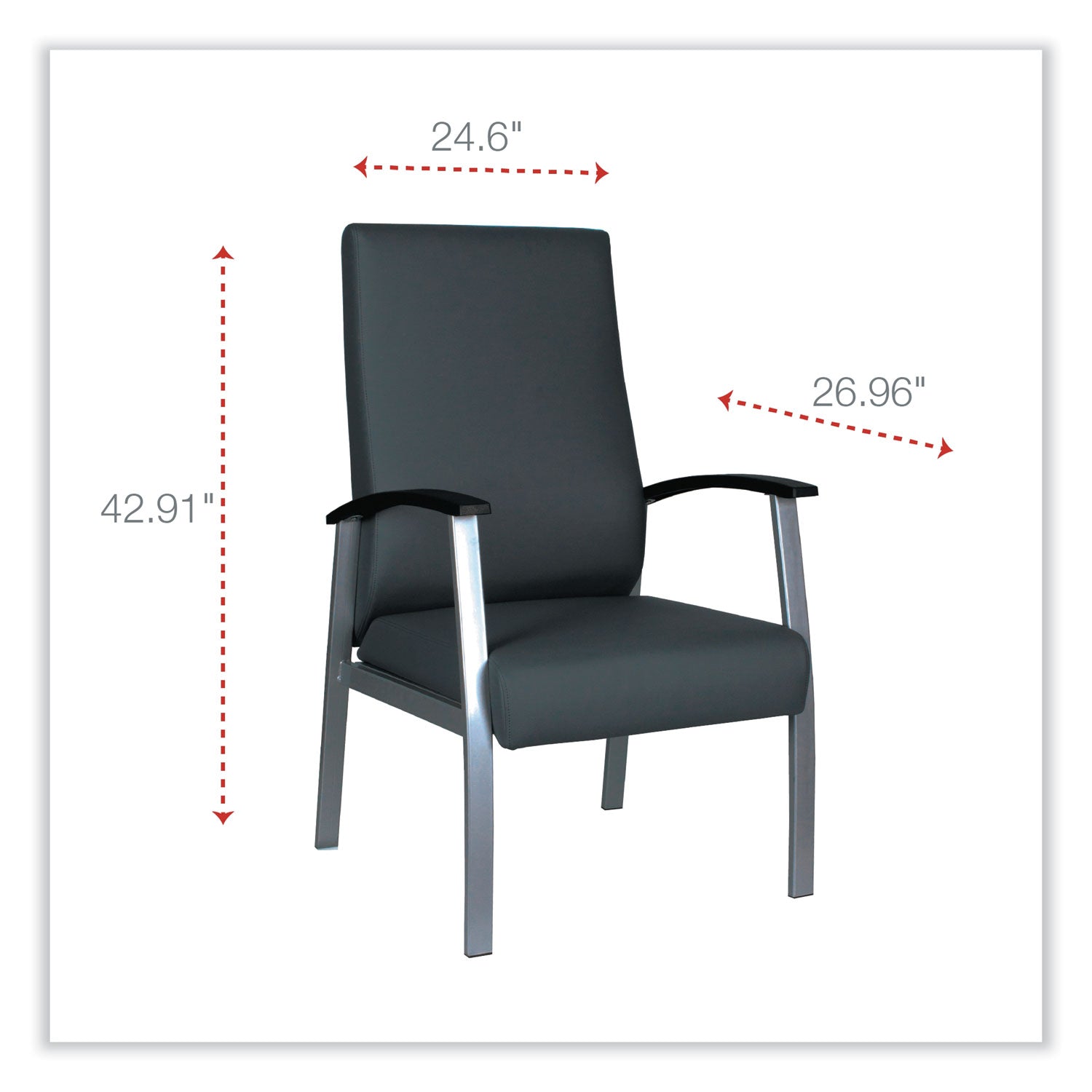 Alera® Alera metaLounge Series High-Back Guest Chair, 24.6" x 26.96" x 42.91", Black Seat, Black Back, Silver Base