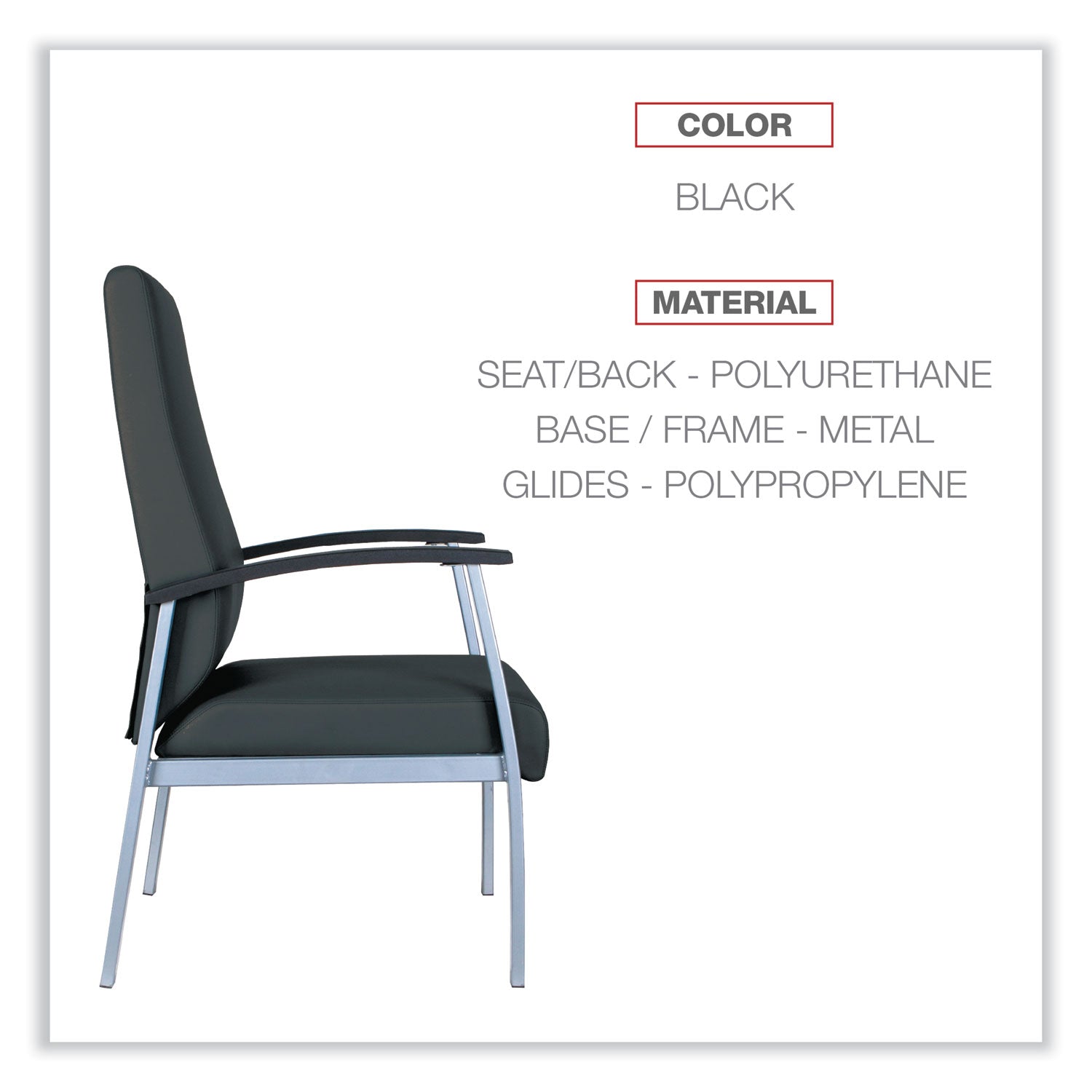 Alera® Alera metaLounge Series High-Back Guest Chair, 24.6" x 26.96" x 42.91", Black Seat, Black Back, Silver Base