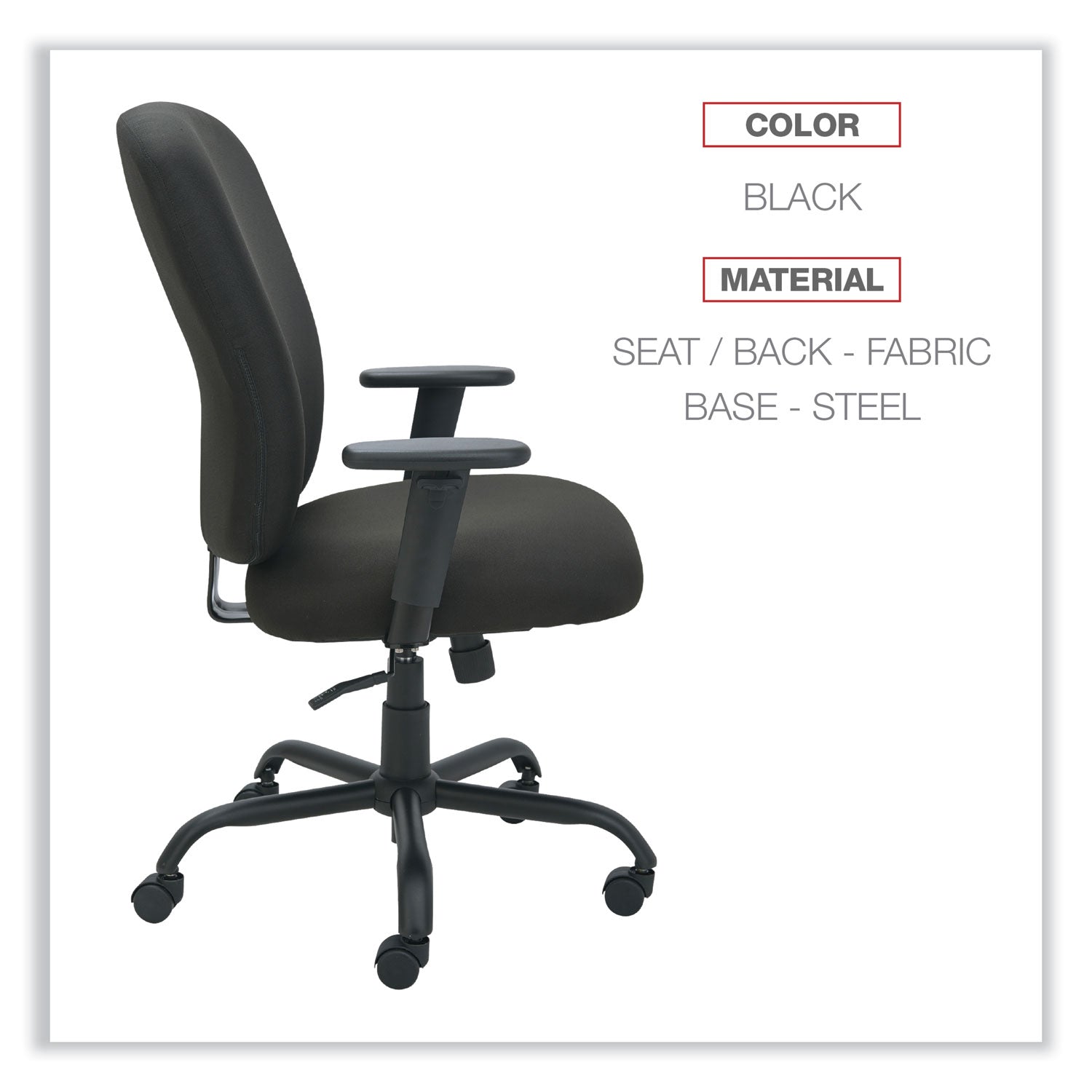 Alera® Alera Mota Series Big and Tall Chair, Supports Up to 450 lb, 19.68" to 23.22" Seat Height, Black