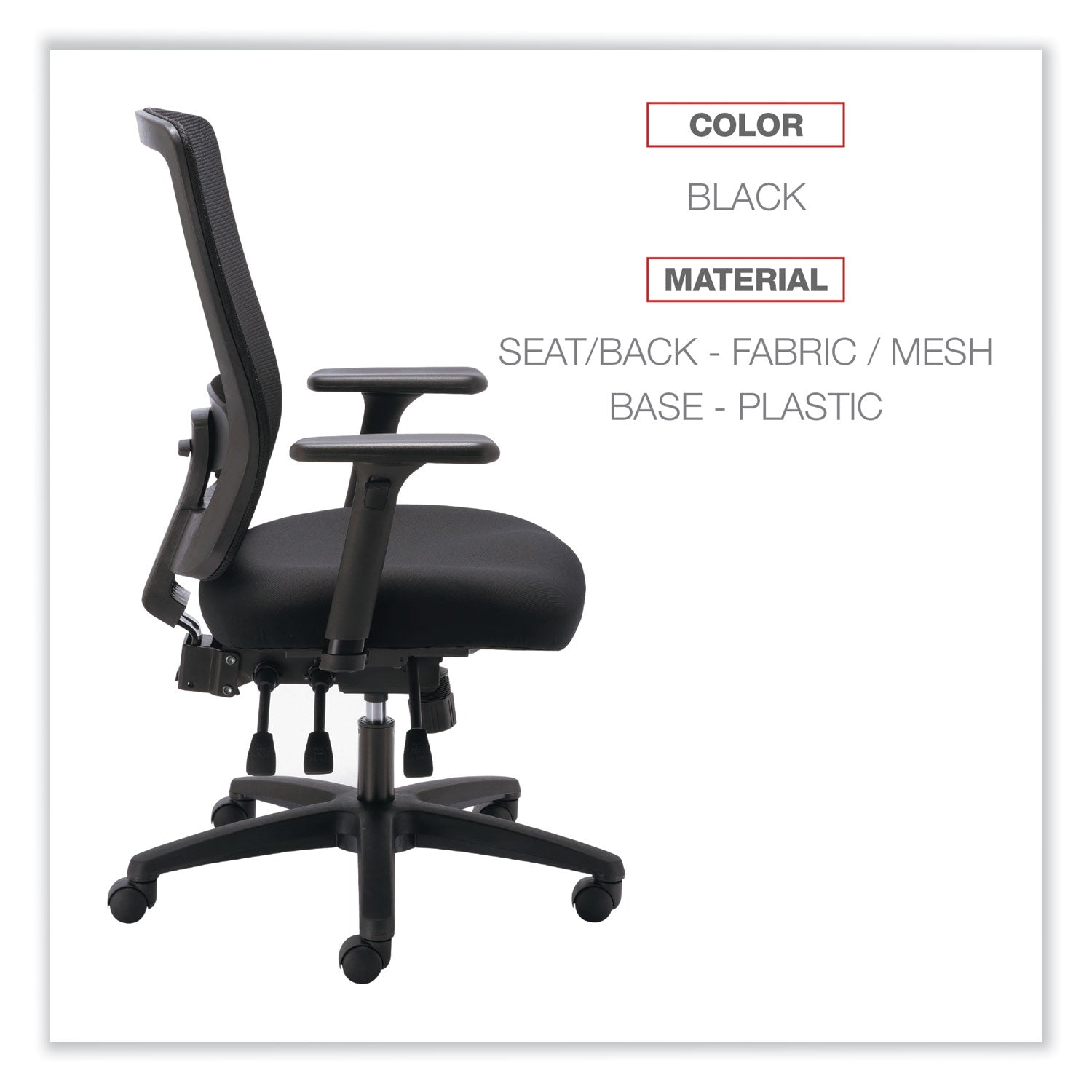 Alera® Alera Envy Series Mesh High-Back Multifunction Chair, Supports Up to 250 lb, 16.88" to 21.5" Seat Height, Black