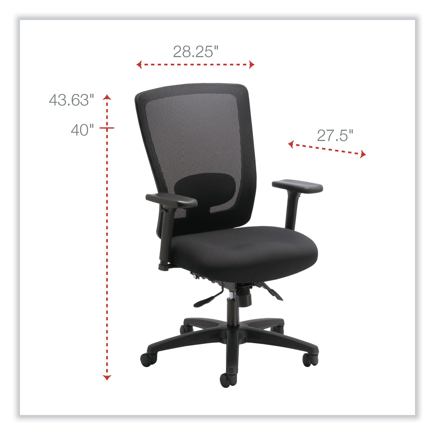 Alera® Alera Envy Series Mesh Mid-Back Multifunction Chair, Supports Up to 250 lb, 17" to 21.5" Seat Height, Black