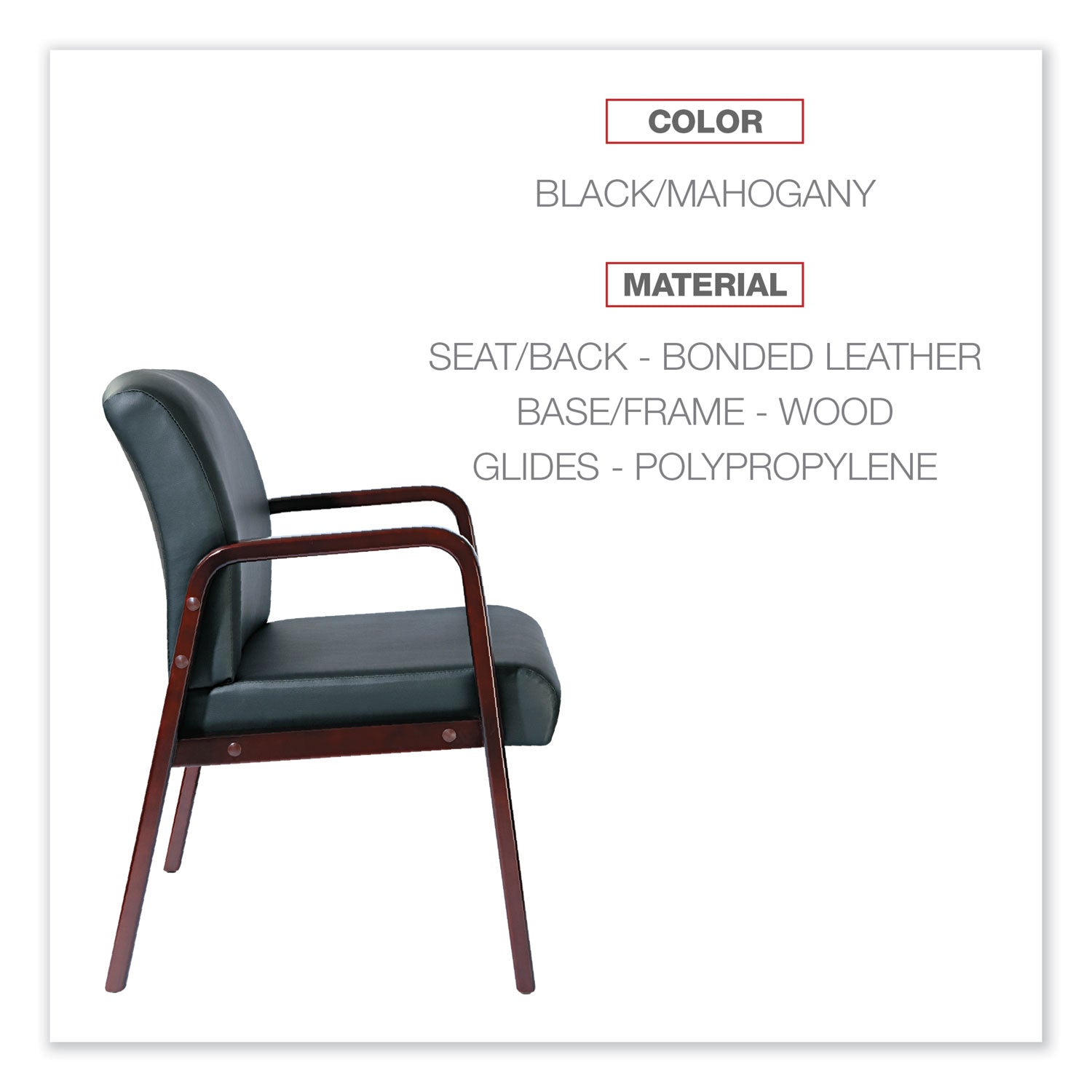 Alera® Alera Reception Lounge WL Series Guest Chair, 24.21" x 24.8" x 32.67", Black Seat, Black Back, Mahogany Base