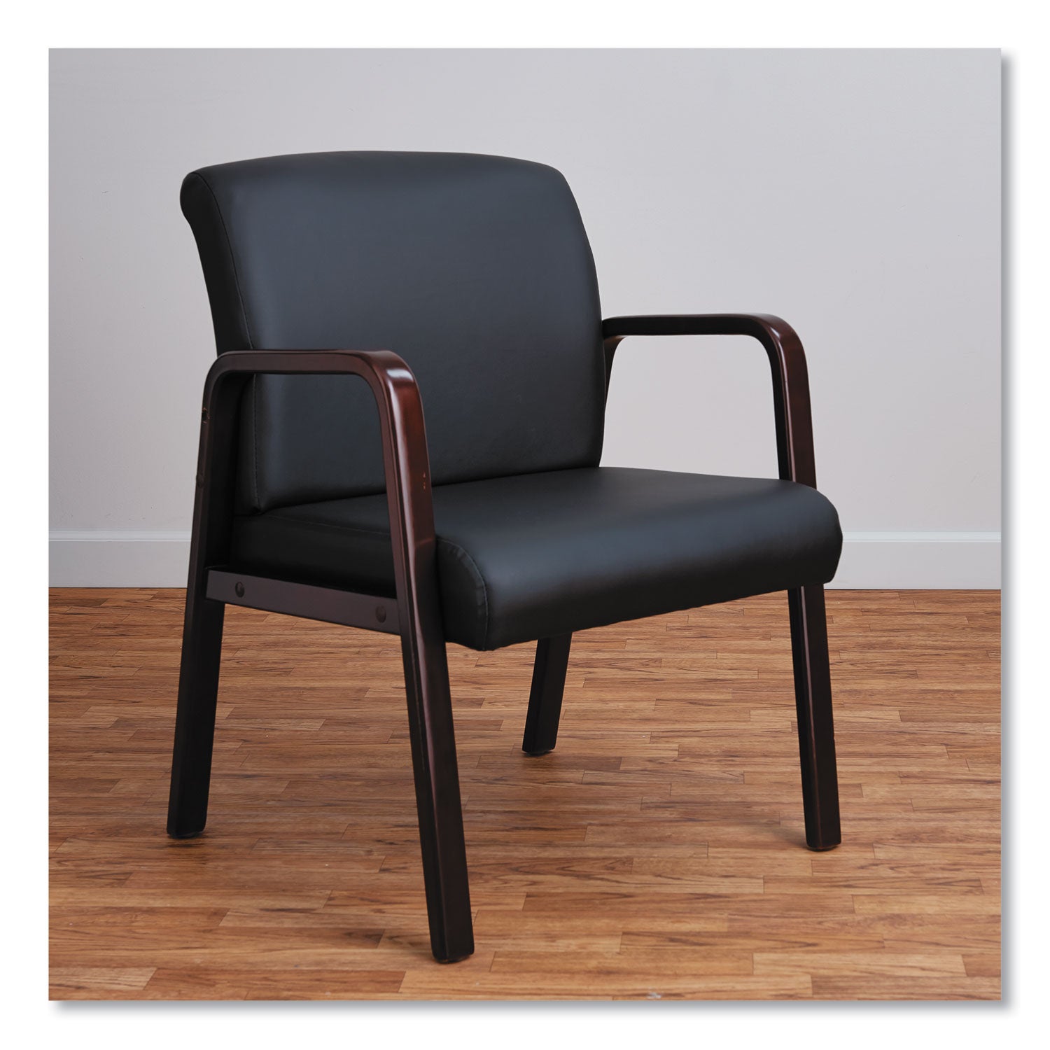 Alera® Alera Reception Lounge WL Series Guest Chair, 24.21" x 24.8" x 32.67", Black Seat, Black Back, Mahogany Base