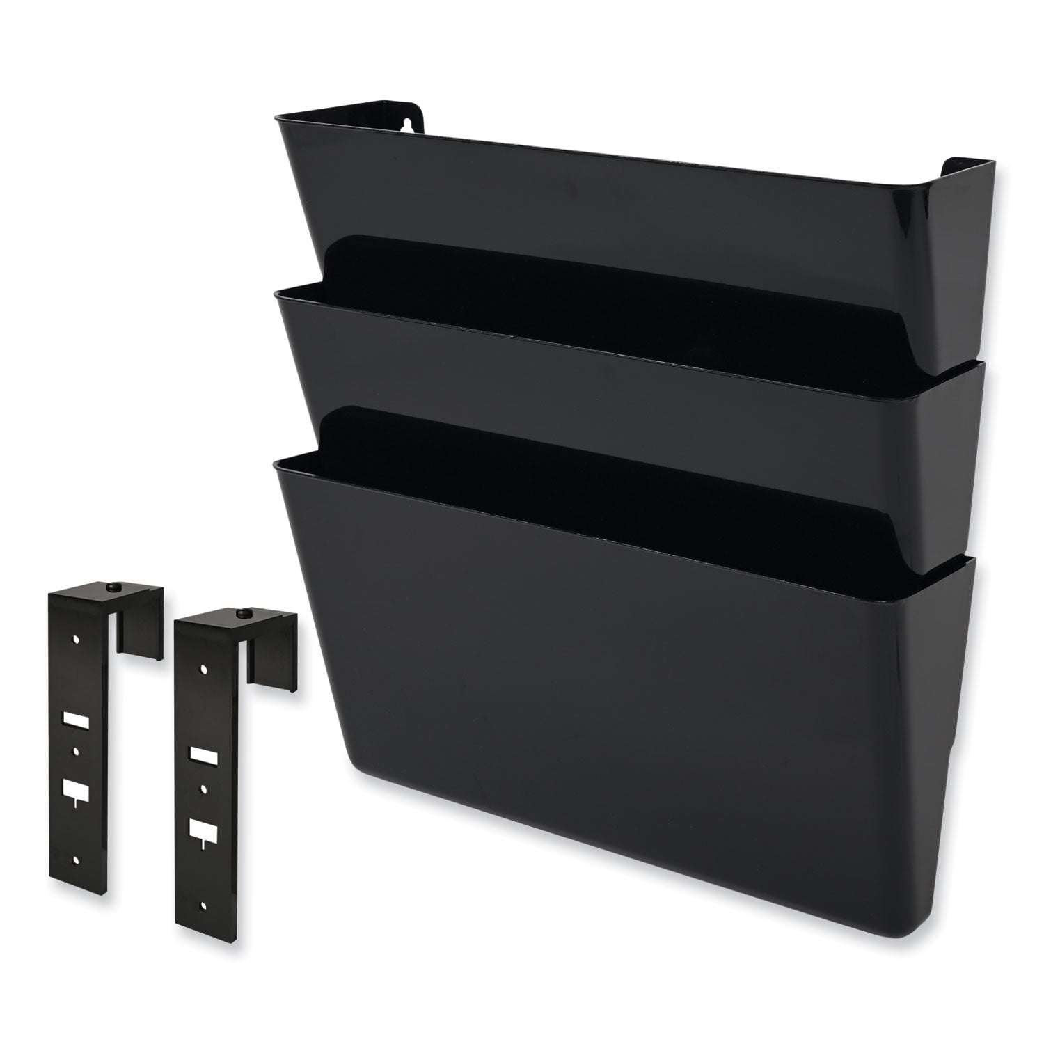 deflecto® DocuPocket Stackable Three-Pocket Partition Wall File, 3 Sections, Letter Size, 13" x 4", Black