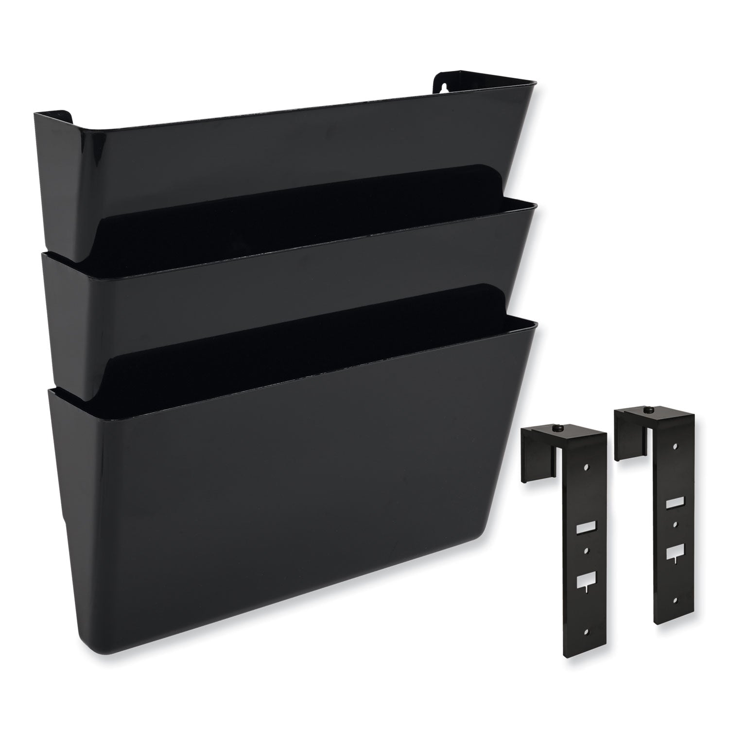 deflecto® DocuPocket Stackable Three-Pocket Partition Wall File, 3 Sections, Letter Size, 13" x 4", Black