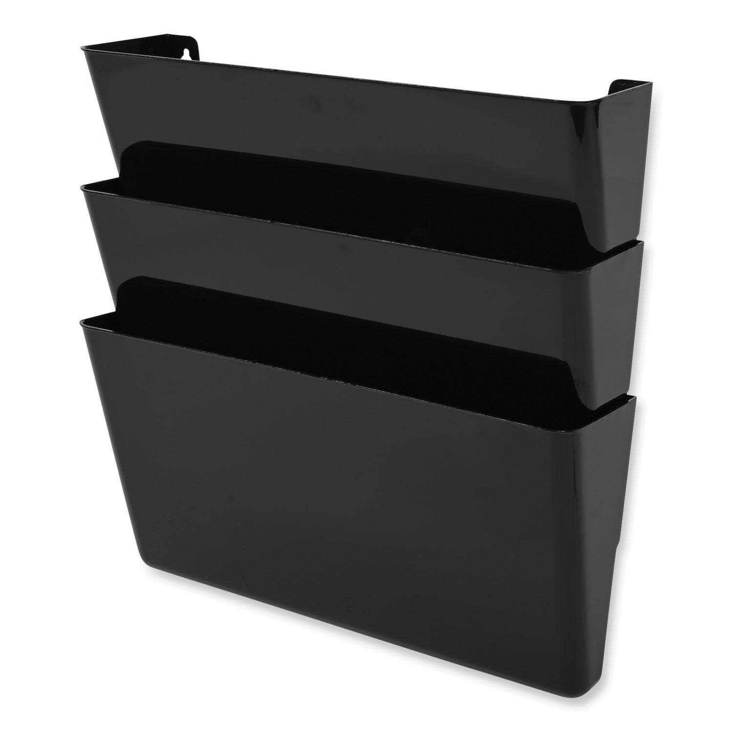 deflecto® DocuPocket Stackable Three-Pocket Partition Wall File, 3 Sections, Letter Size, 13" x 4", Black