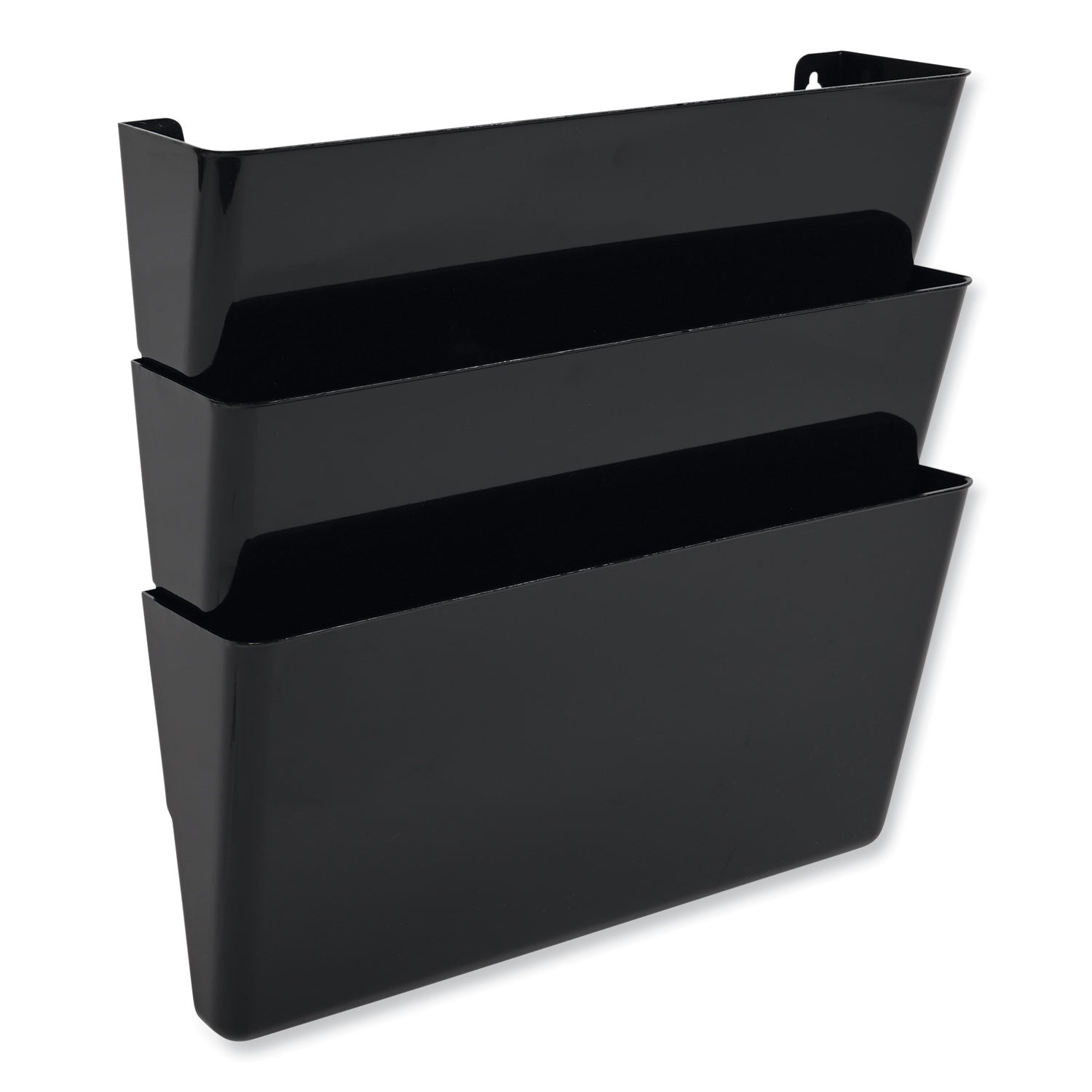 deflecto® DocuPocket Stackable Three-Pocket Partition Wall File, 3 Sections, Letter Size, 13" x 4", Black