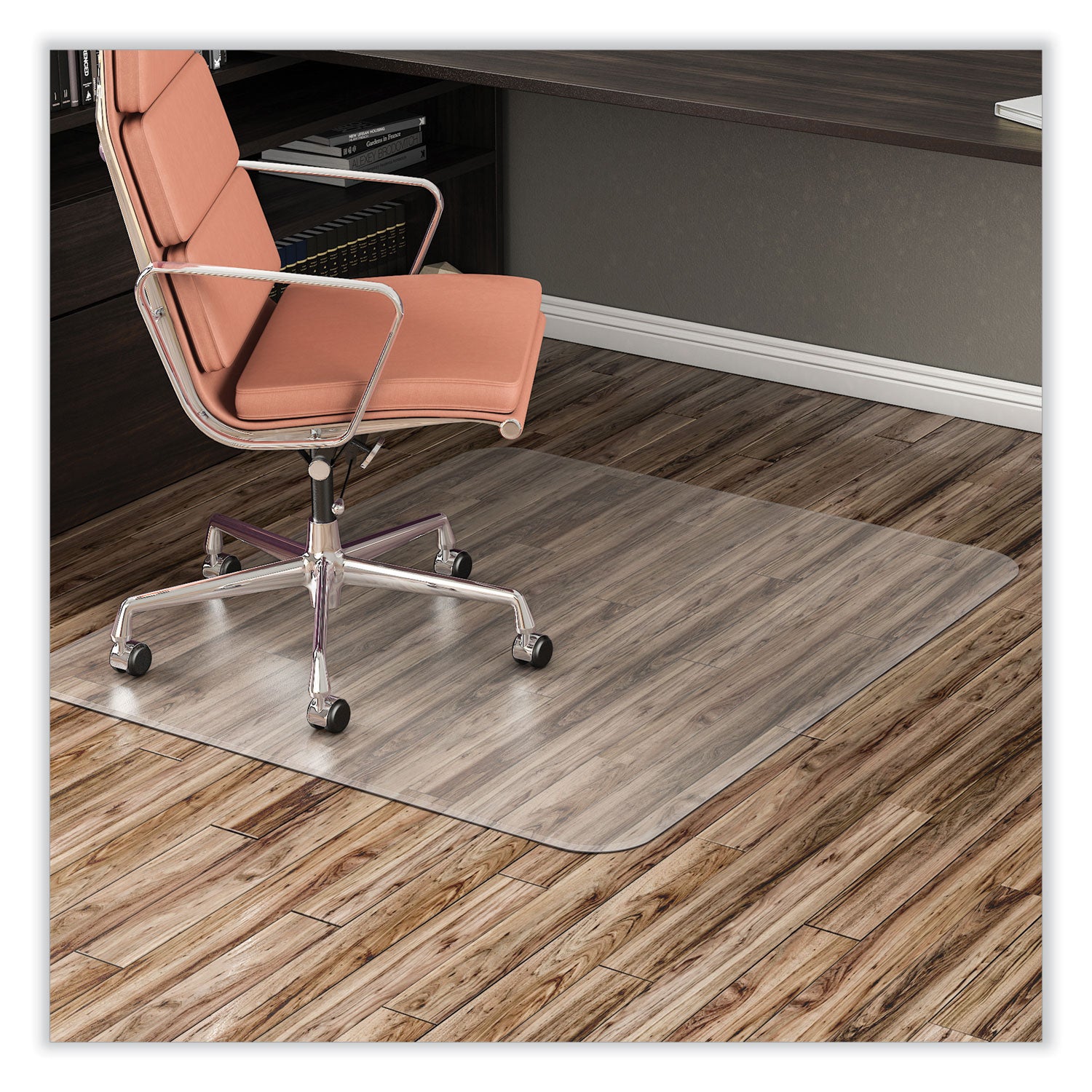 deflecto® EconoMat All Day Use Chair Mat for Hard Floors, Flat Packed, 45 x 53, Clear