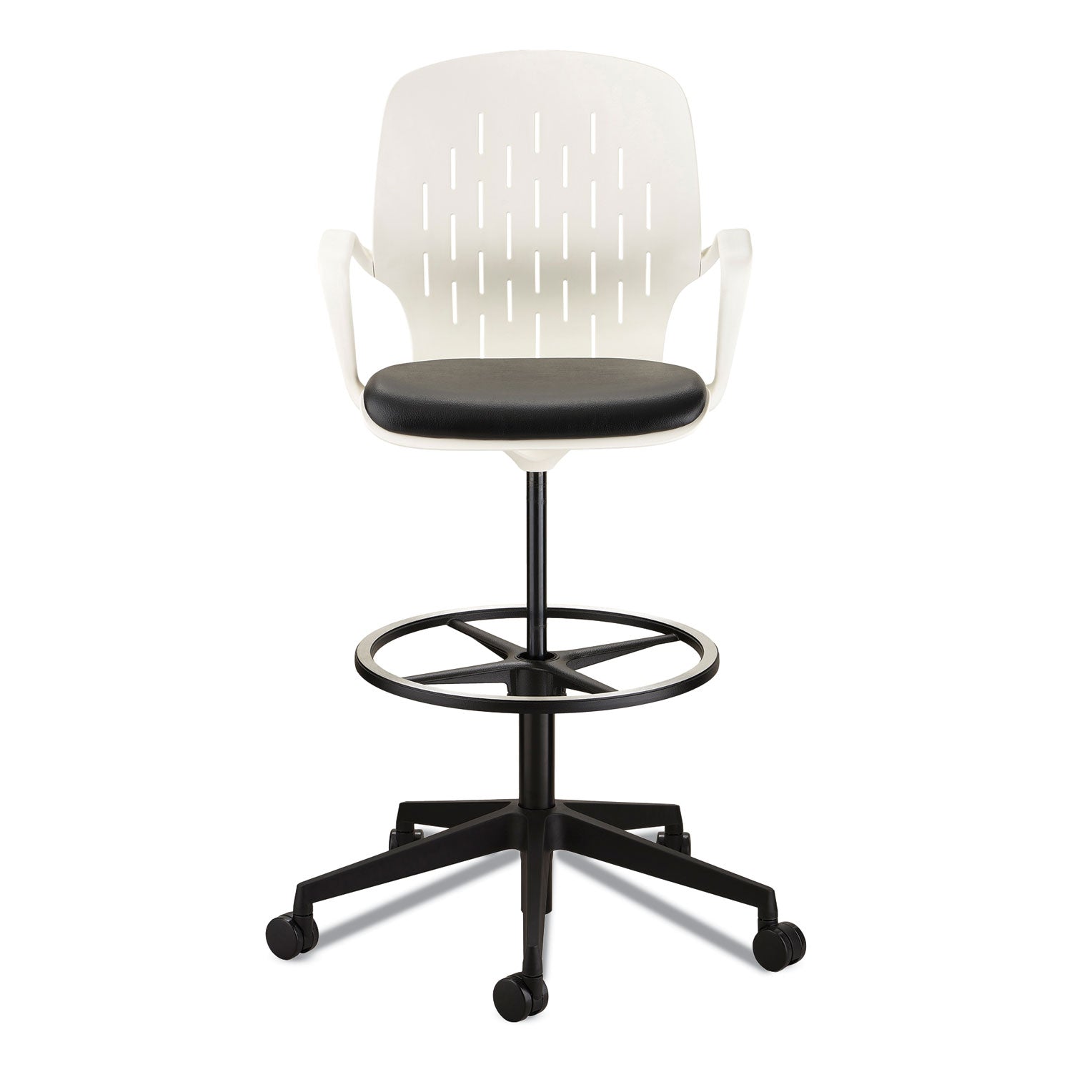 Safco® Shell Extended-Height Chair, Supports Up to 275 lb, 22" to 32" Seat Height, Black/White Seat, White Back, Black Base