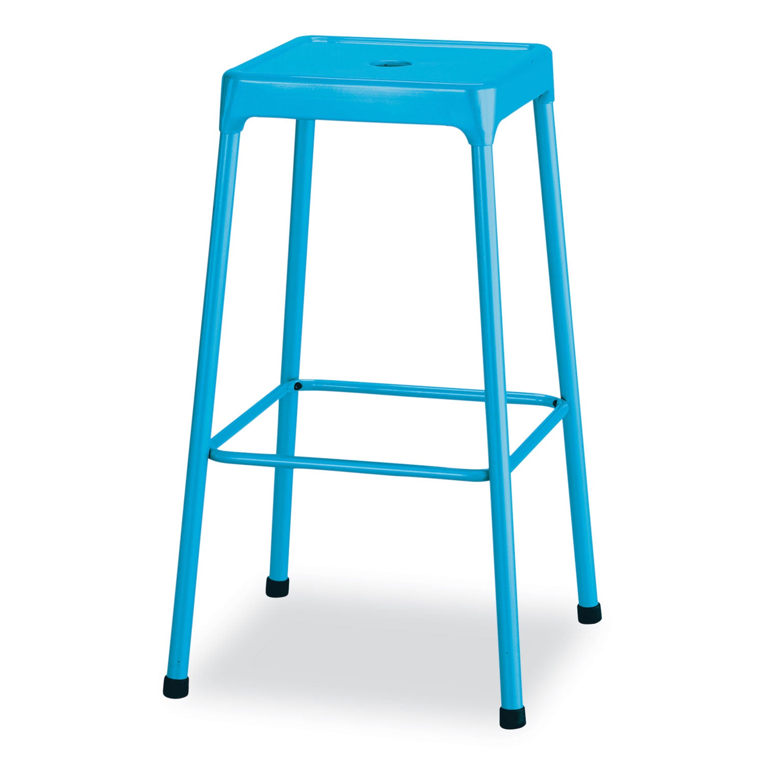 Steel Bar Stool, Backless, Supports Up to 275 lb, 29" Seat Height, Baby Blue Seat, Baby Blue Base